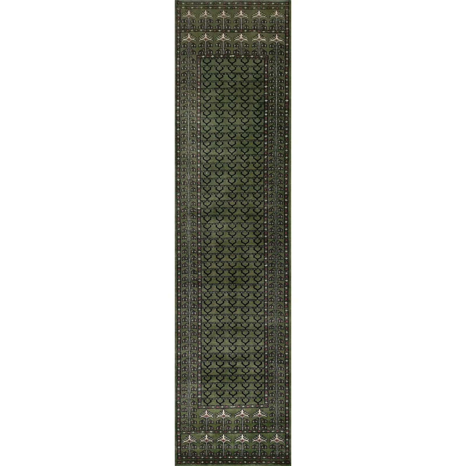 2.5x10 Feet Hand Knotted wool Carpet Runner Green
