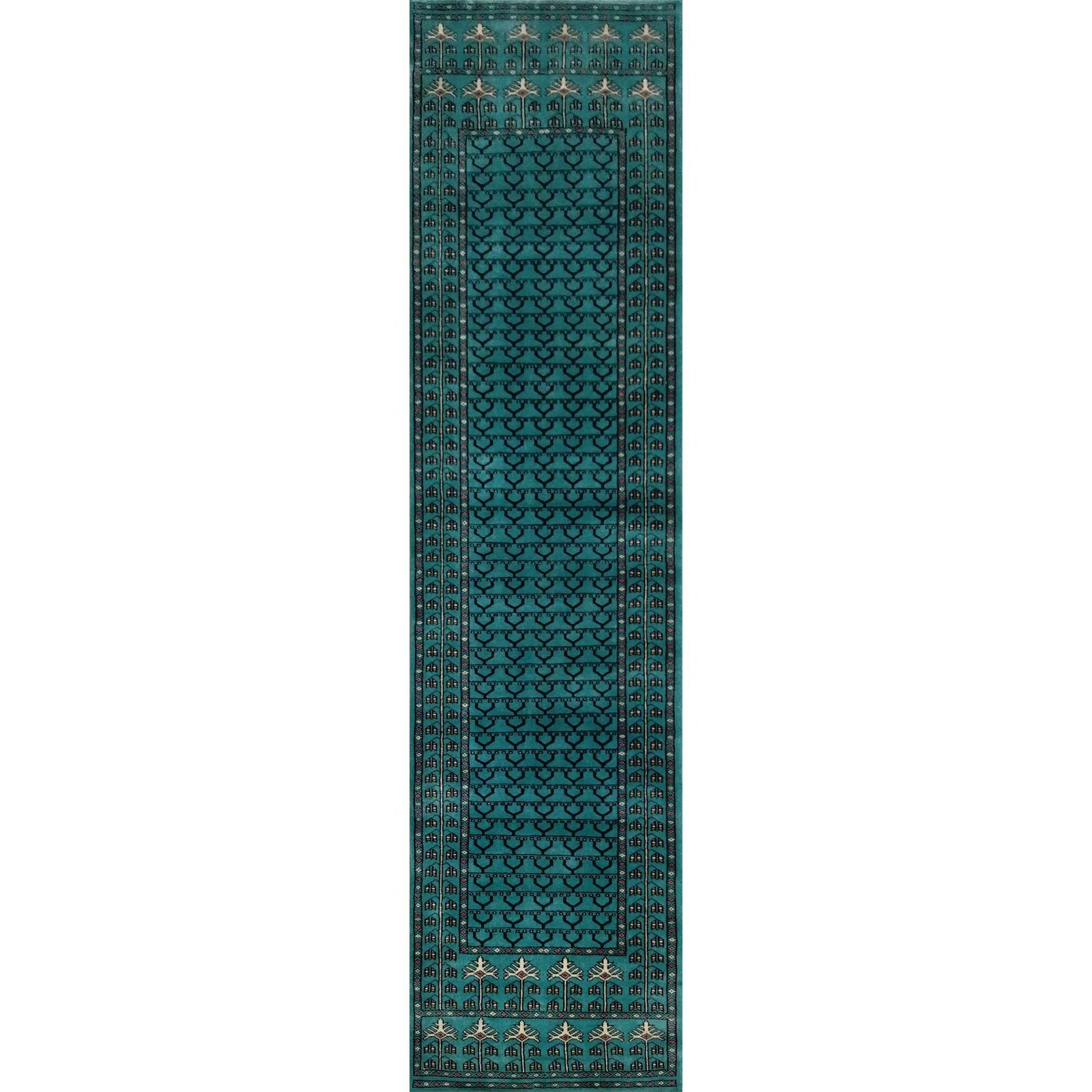 2.5x10 Feet Turquoise Runner Hand Knotted Wool Carpet