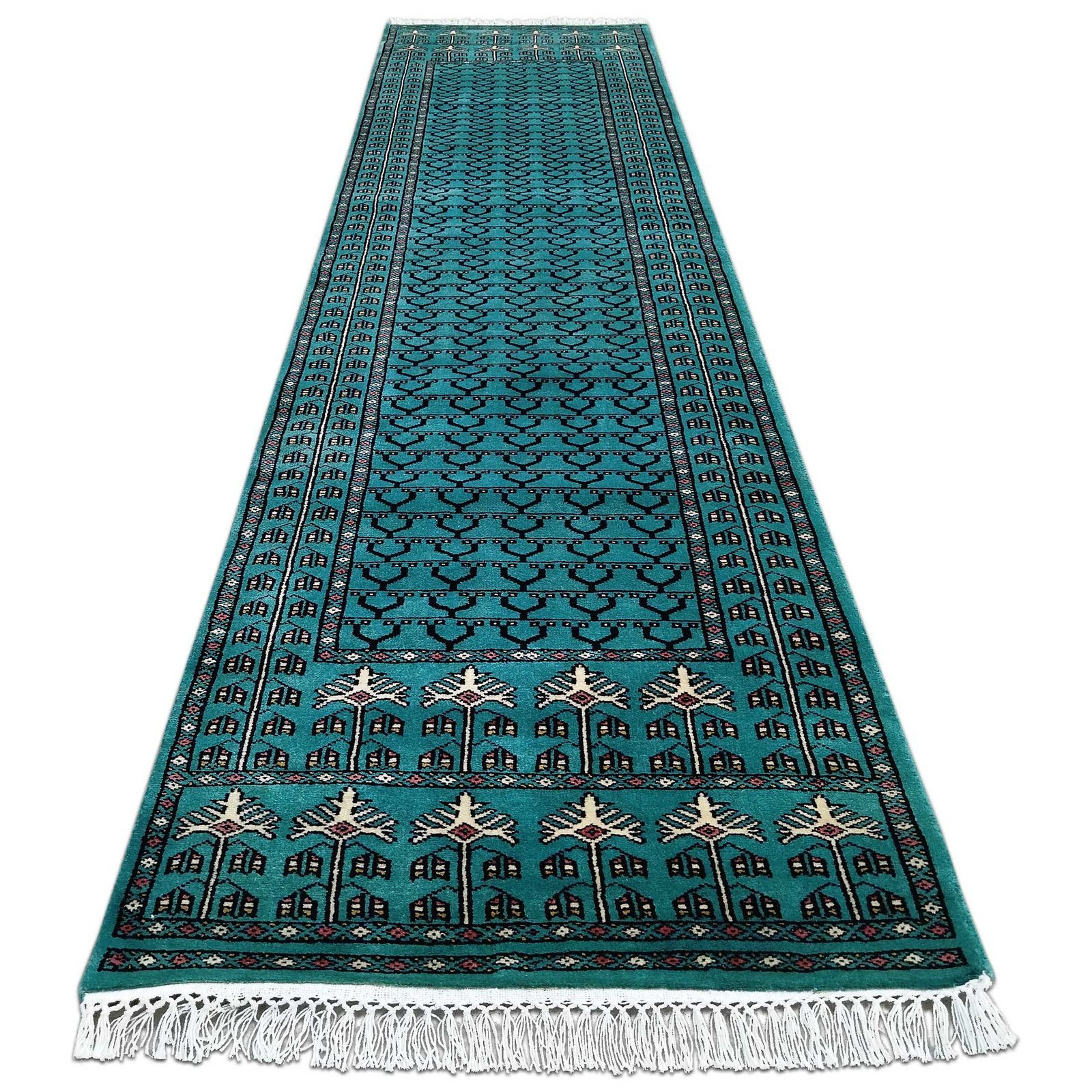 2.5x10 Feet Turquoise Runner Hand Knotted Wool Carpet - Image 2