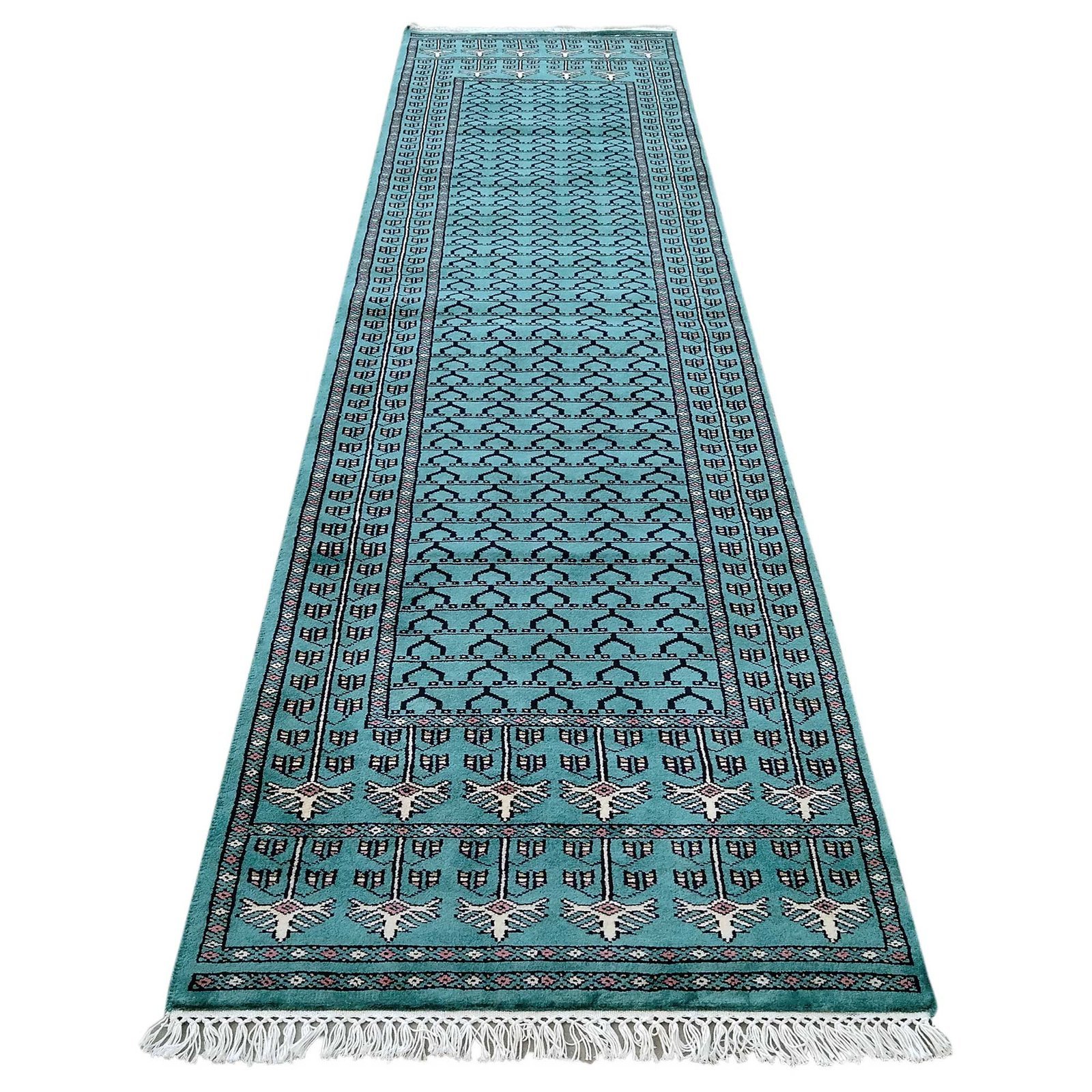 2.5x10 Feet Turquoise Runner Hand Knotted Wool Carpet - Image 3