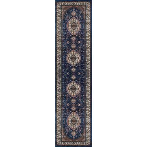 2.5x10 ft Hand Knotted Wool Runner Carpet – Blue Indo-Persian Design | Long Hallway Carpet