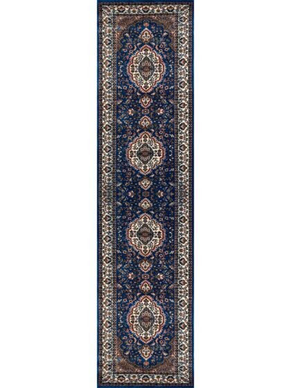 2.5x10 ft Hand Knotted Wool Runner Carpet – Blue Indo-Persian Design | Long Hallway Carpet