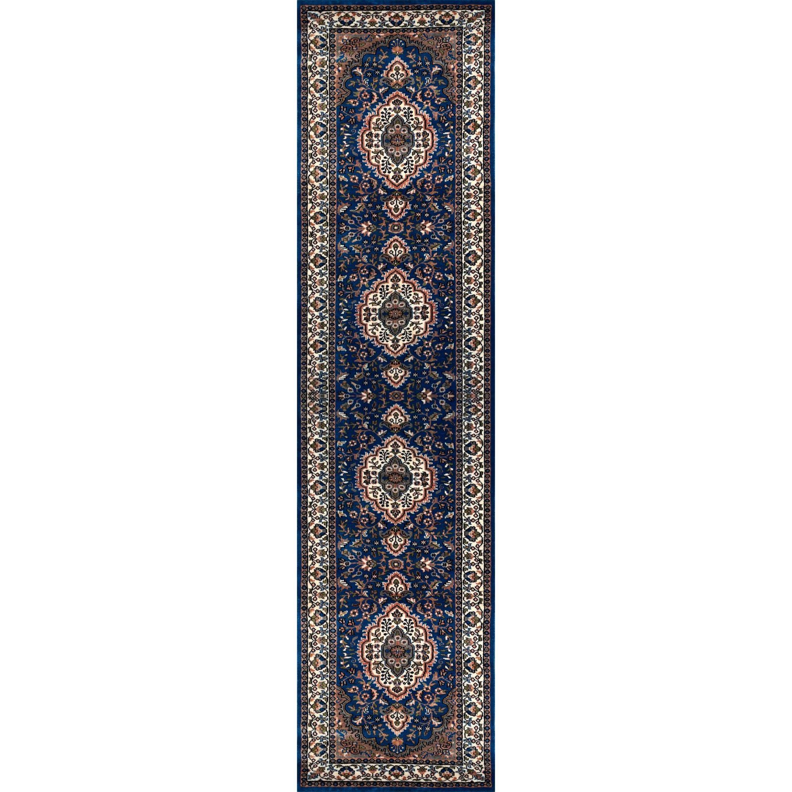 2.5x10 ft Hand Knotted Wool Runner Carpet – Blue Indo-Persian Design | Long Hallway Carpet