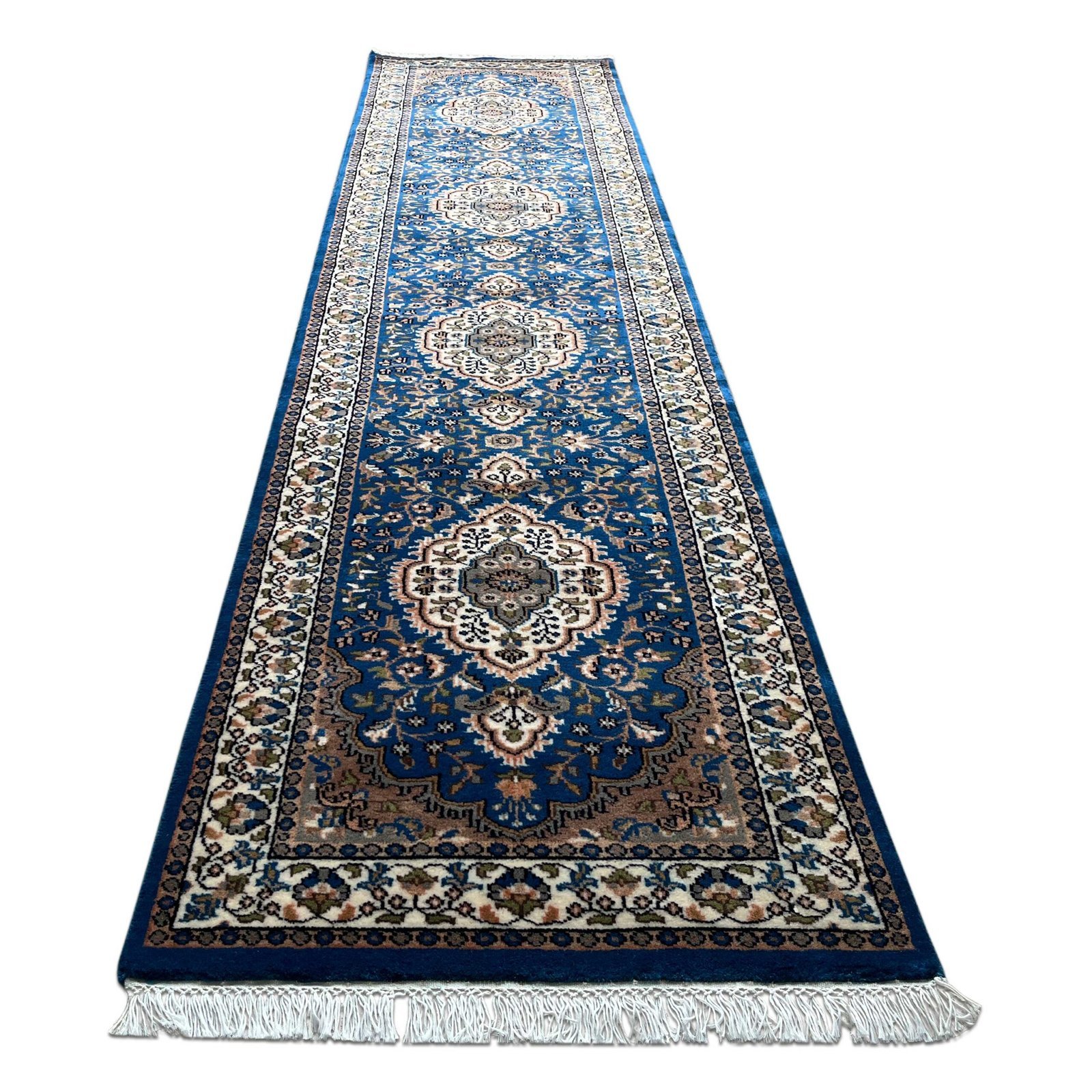 2.5x10 ft Hand Knotted Wool Runner Carpet – Blue Indo-Persian Design | Long Hallway Carpet - Image 2
