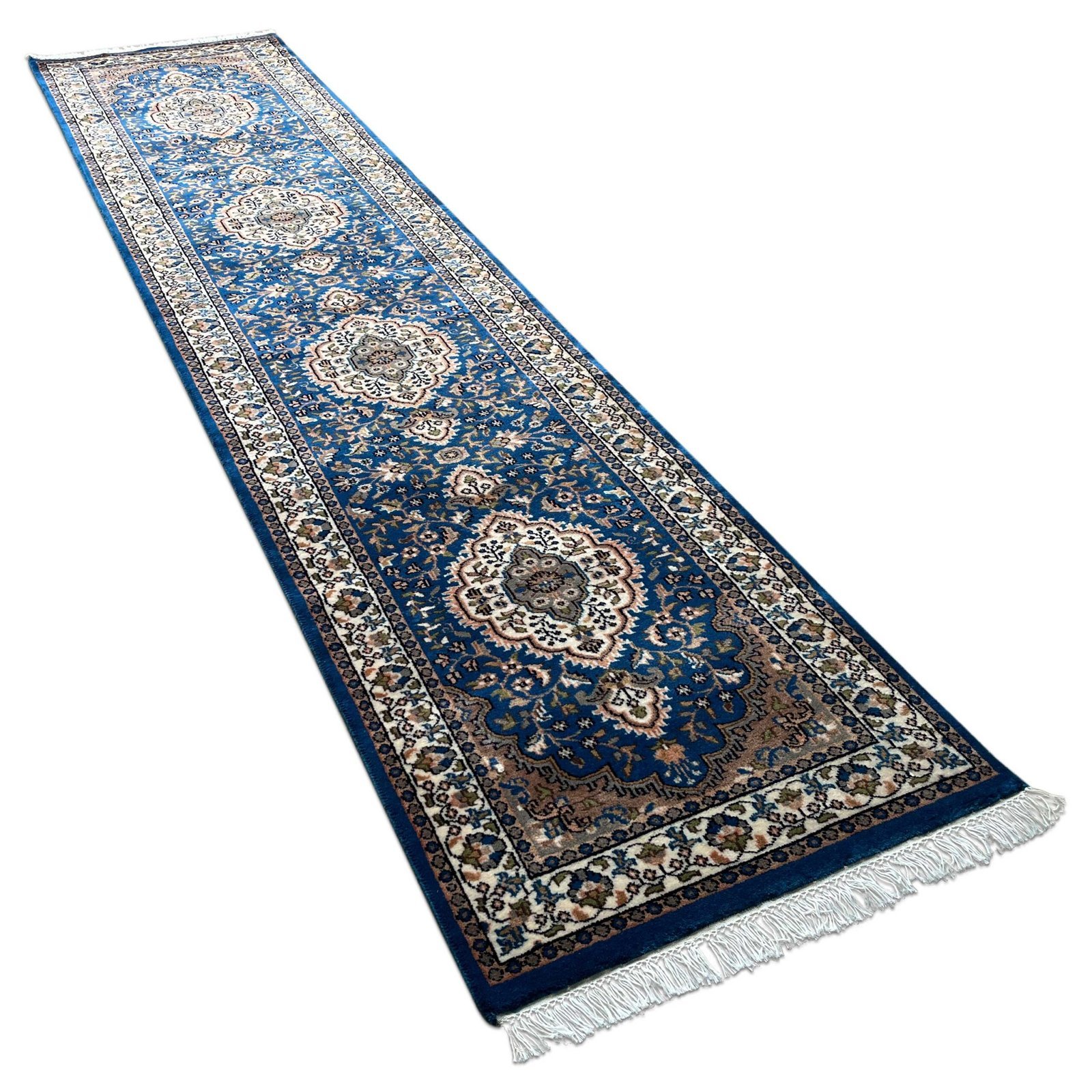 2.5x10 ft Hand Knotted Wool Runner Carpet – Blue Indo-Persian Design | Long Hallway Carpet - Image 6