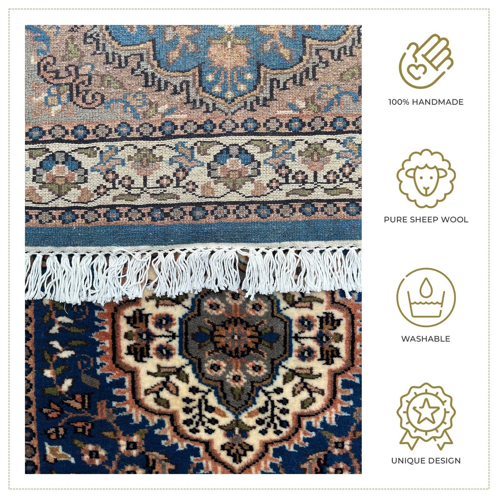 2.5x10 ft Hand Knotted Wool Runner Carpet – Blue Indo-Persian Design | Long Hallway Carpet - Image 5