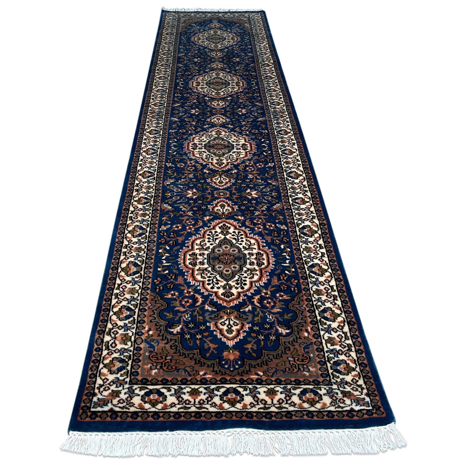 2.5x10 ft Hand Knotted Wool Runner Carpet – Blue Indo-Persian Design | Long Hallway Carpet - Image 3