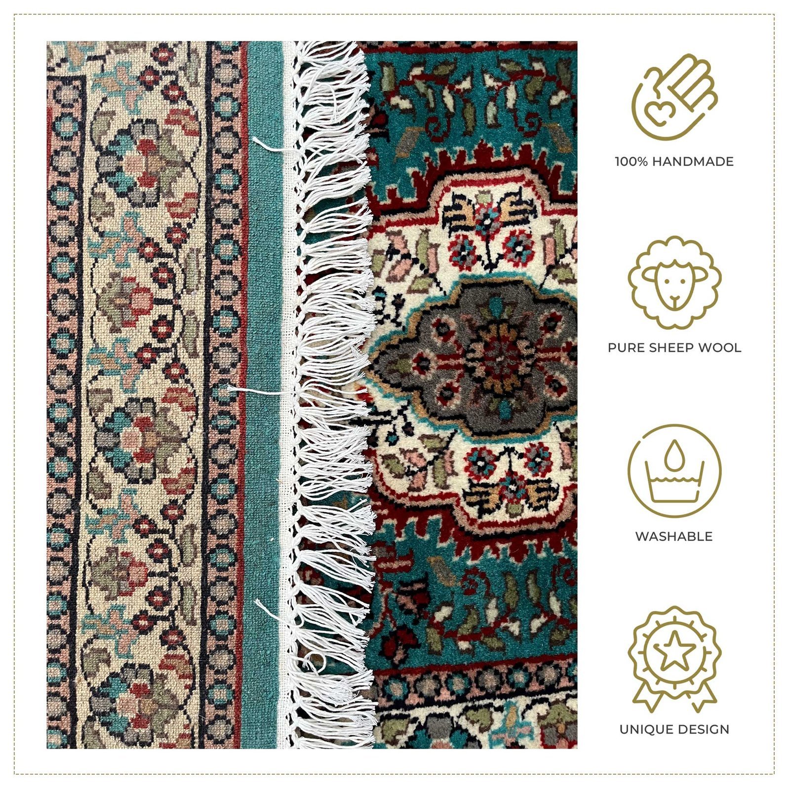 2.5x10 ft Hand Knotted Woolen Runner Carpet Turquoise Indopersian - Image 6