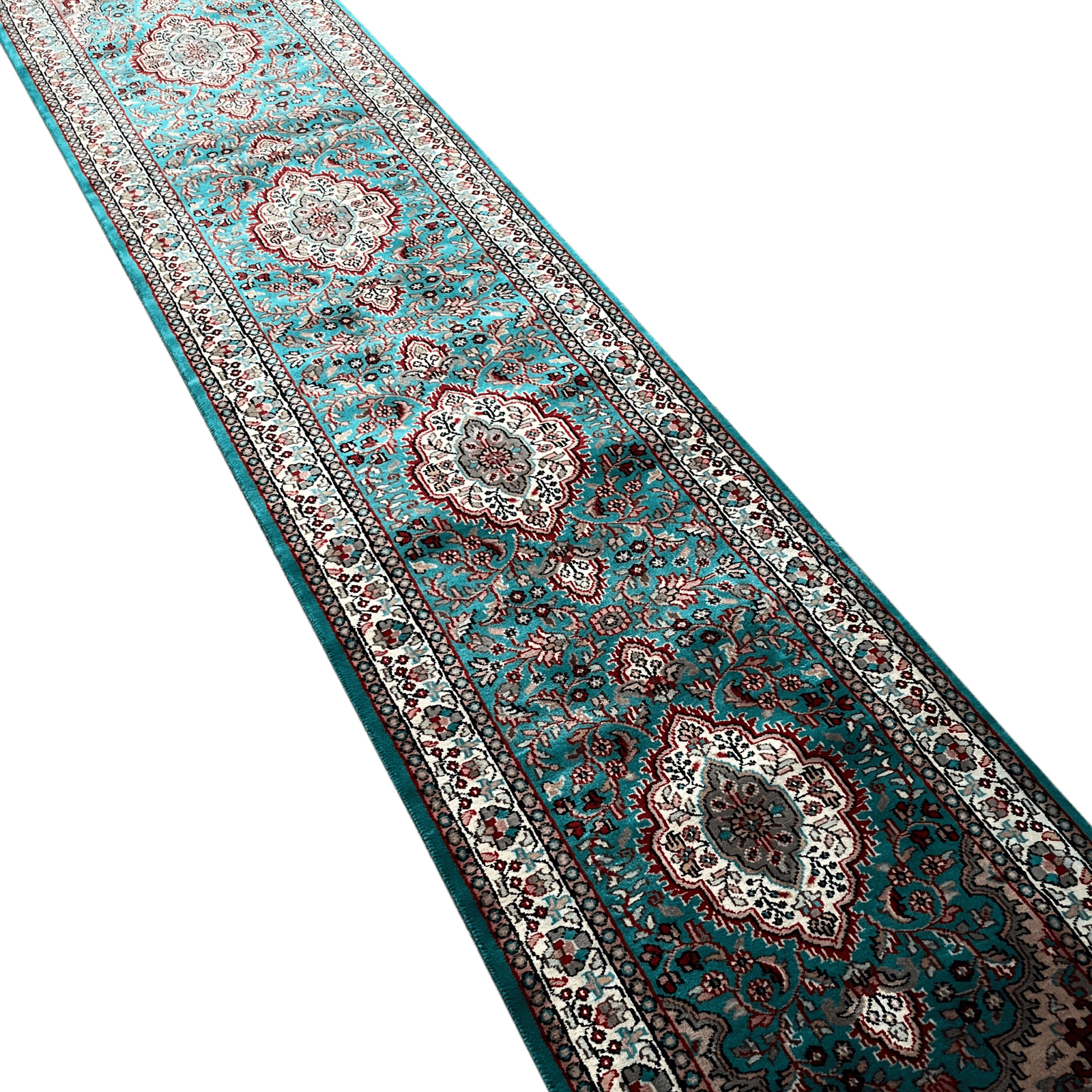 2.5x10 ft Hand Knotted Woolen Runner Carpet Turquoise Indopersian - Image 5