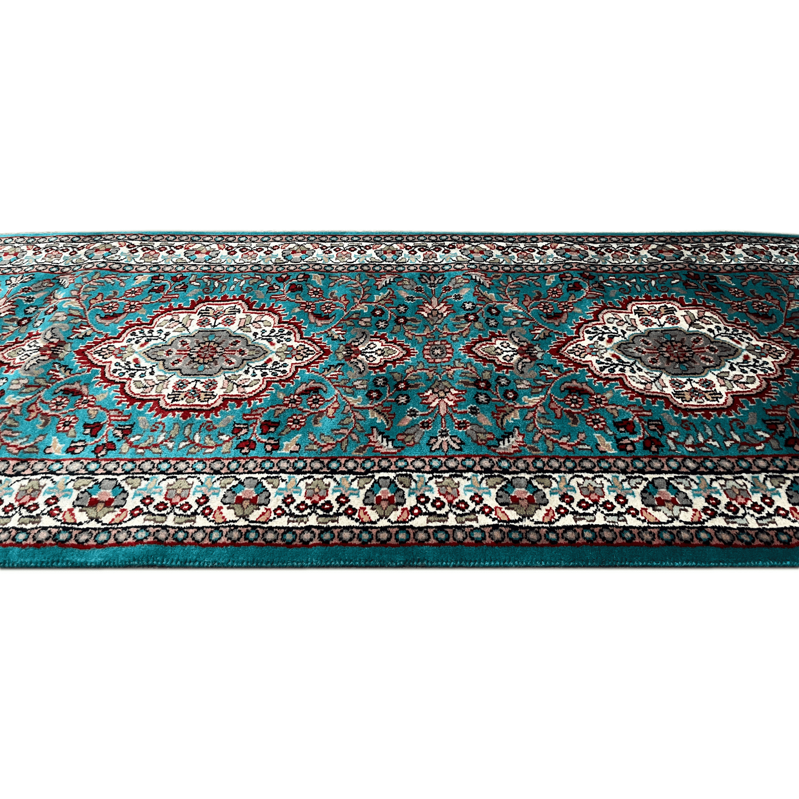 2.5x10 ft Hand Knotted Woolen Runner Carpet Turquoise Indopersian - Image 4