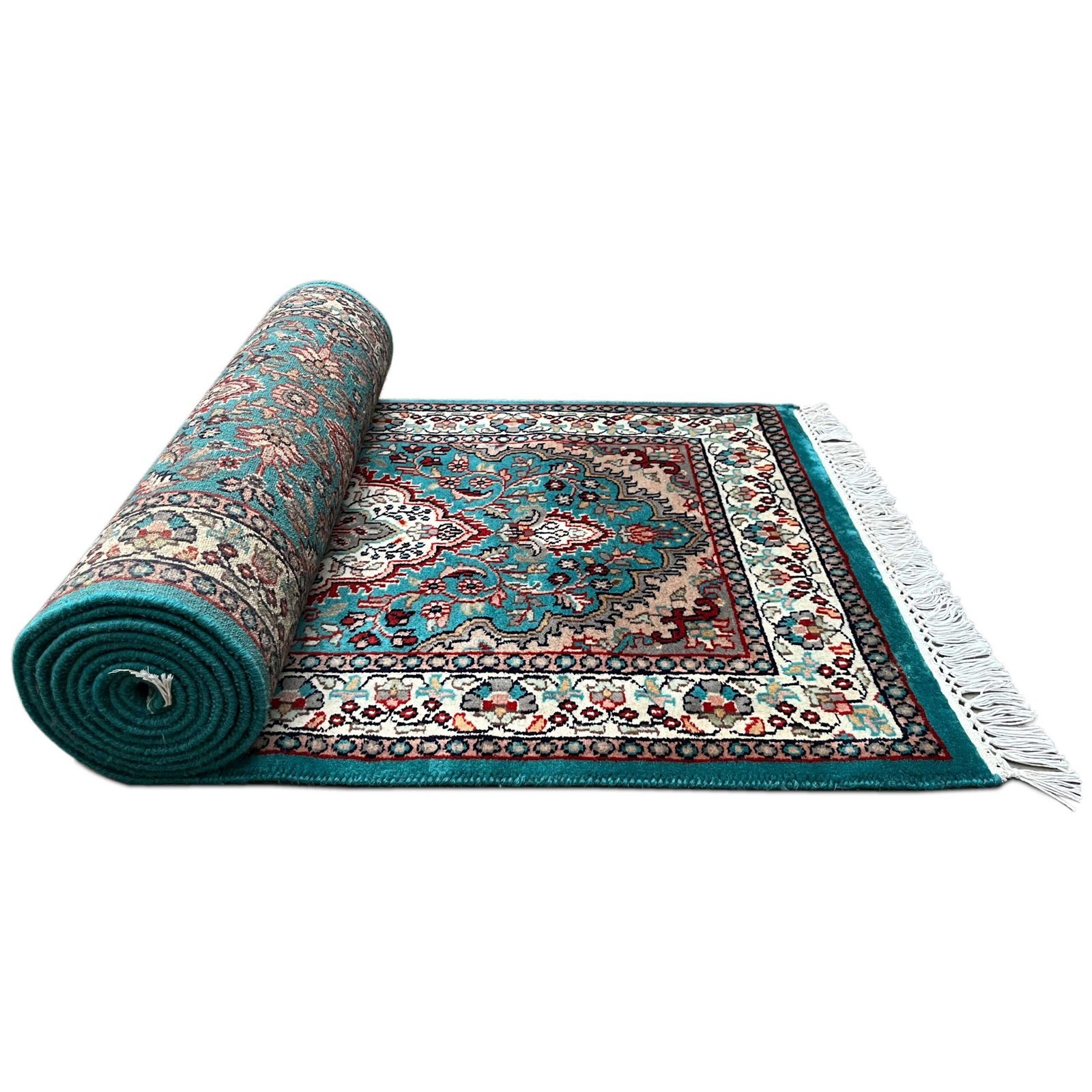 2.5x10 ft Hand Knotted Woolen Runner Carpet Turquoise Indopersian - Image 3
