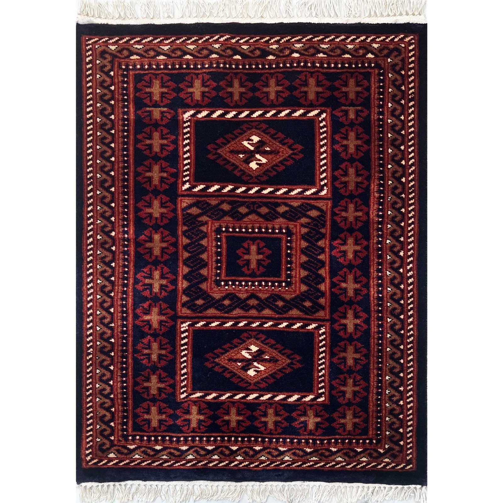 2.5x3 ft Hand Knotted Woolen Carpet Dubba Black