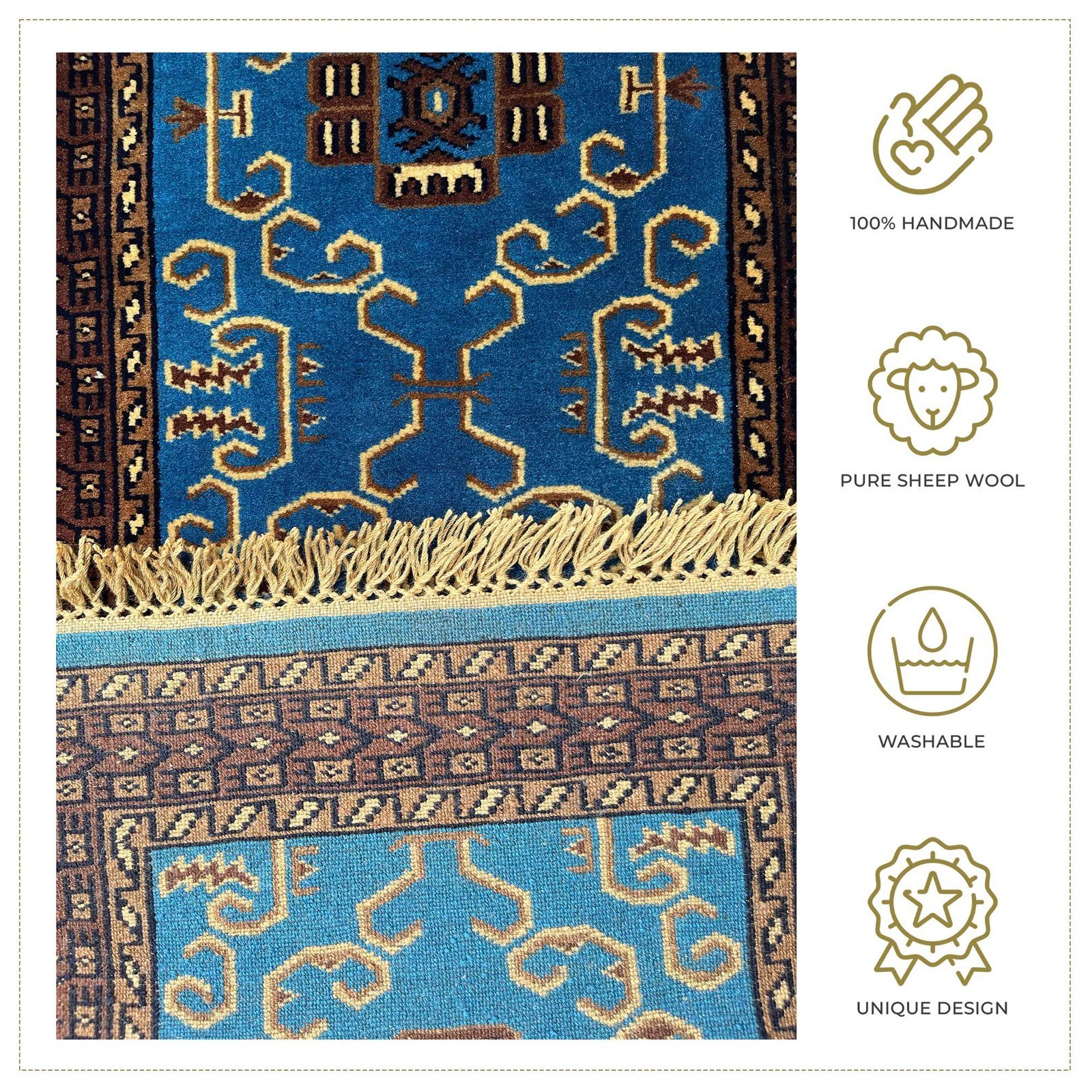 2.5x4.5 ft Hand Knotted Woolen Carpet Palace Blue - Image 6
