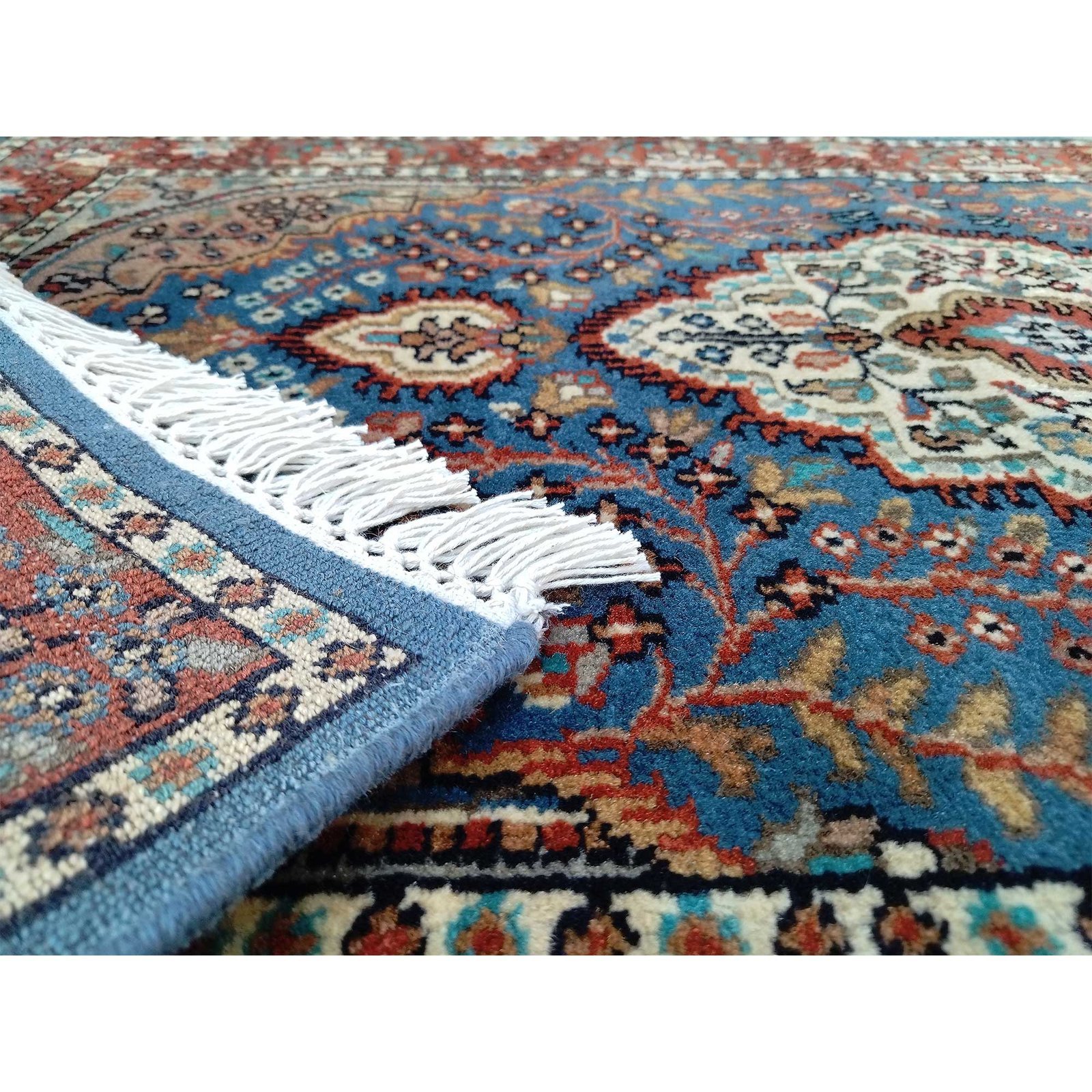 2.5x4 Ft Hand Knotted Blue Persian Wool Carpet - Image 6
