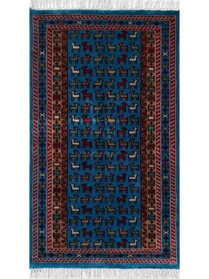 2.5x4 ft Hand-knotted Woolen Carpet Bakri Blue