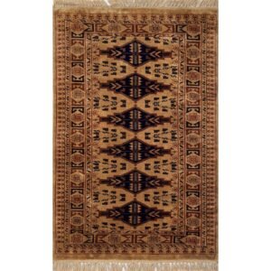 Handmade Hand-Knotted Wool Area Carpet, Camel, Tribal Bokhara Style with Fringe, 2.5x4 ft