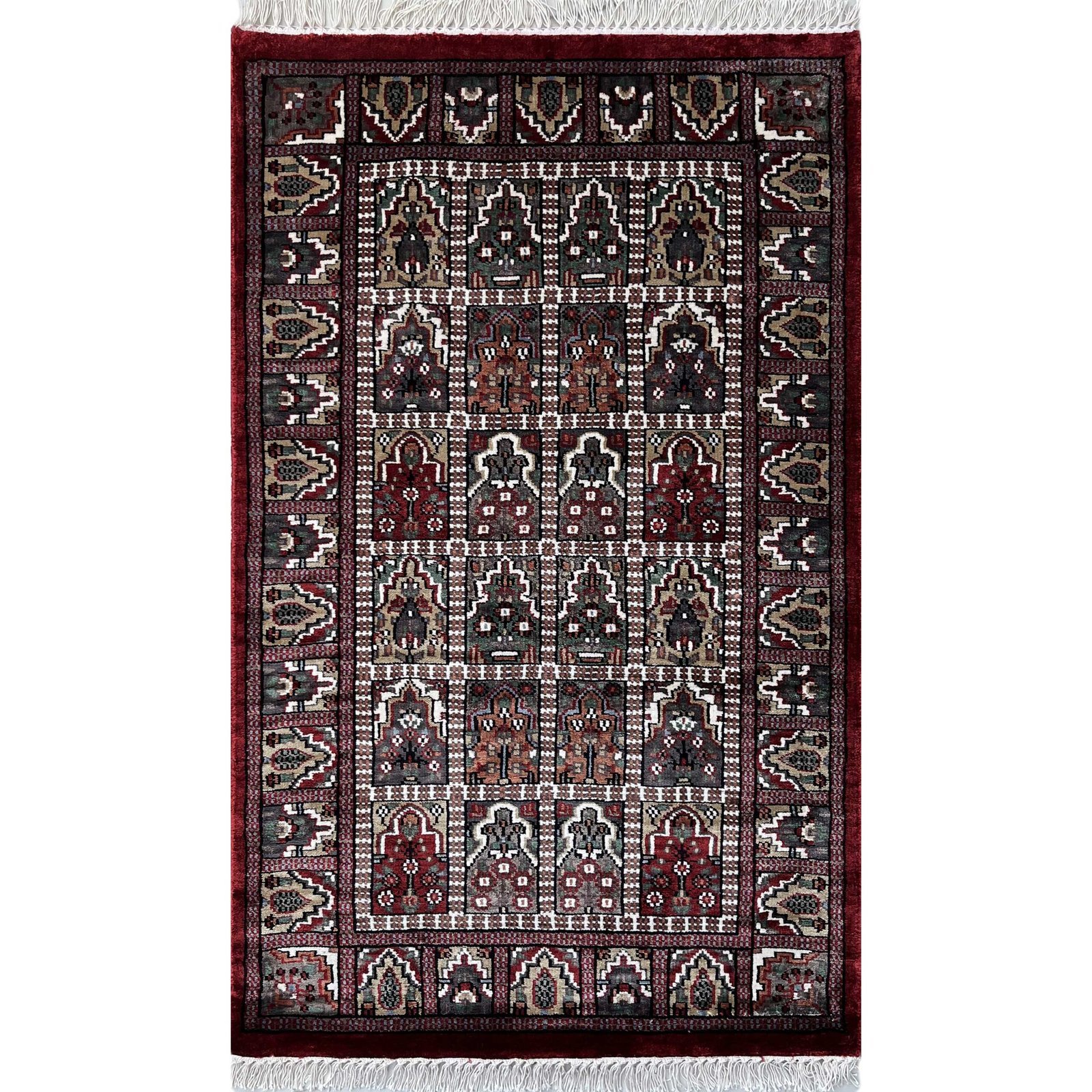 2.5x4 feet Hand Knotted Bamboo Silk Carpet Hamadan Red