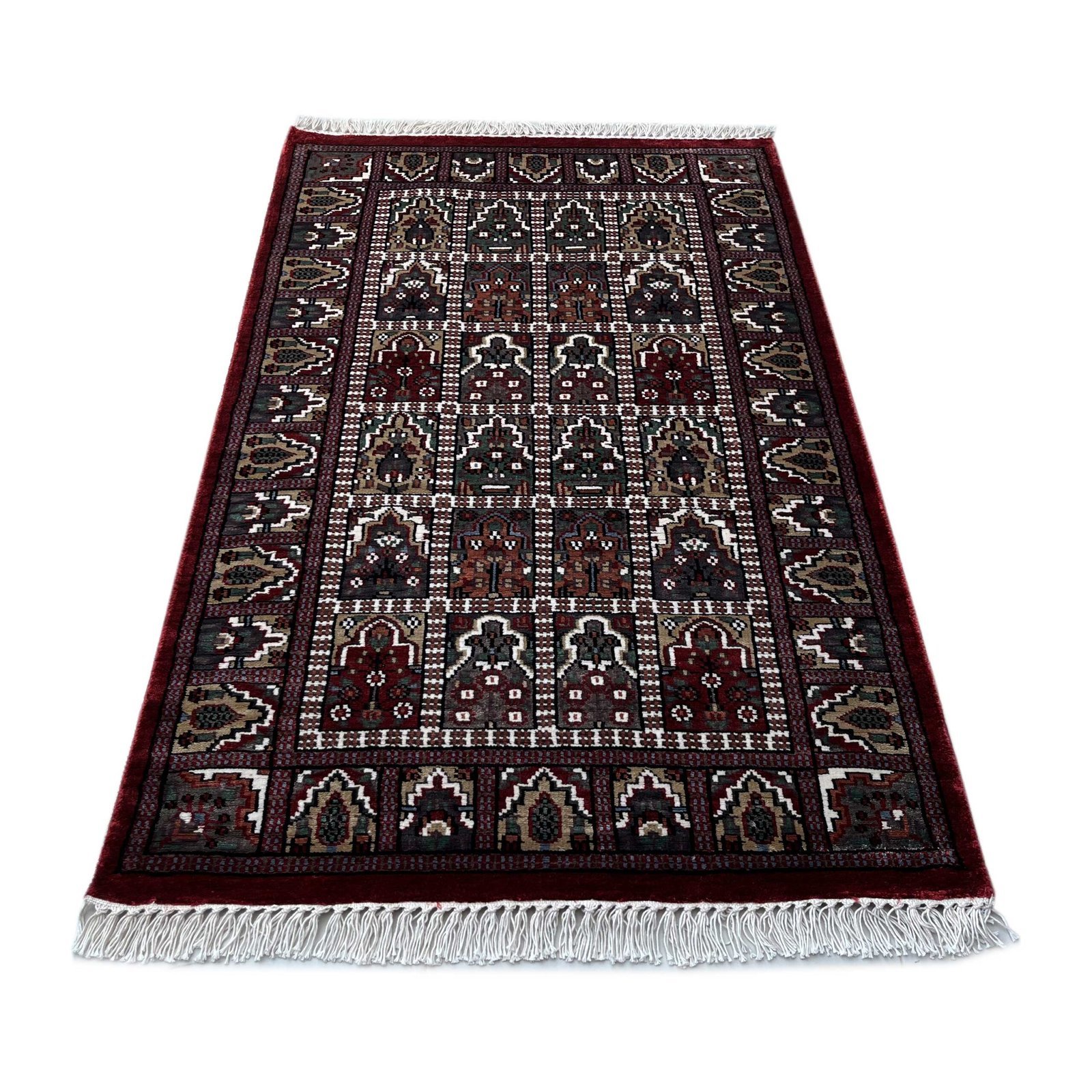2.5x4 feet Hand Knotted Bamboo Silk Carpet Hamadan Red - Image 2
