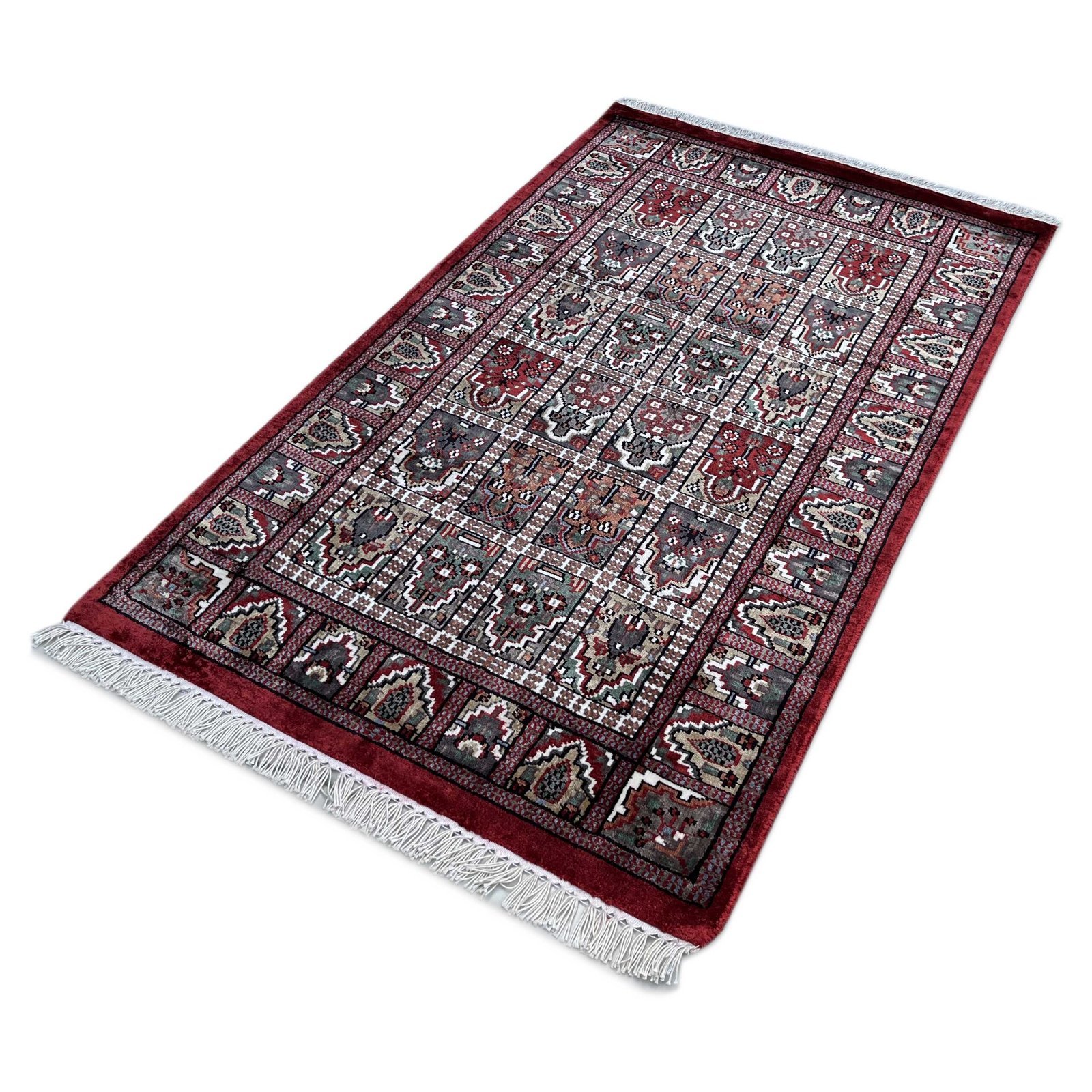 2.5x4 feet Hand Knotted Bamboo Silk Carpet Hamadan Red - Image 7