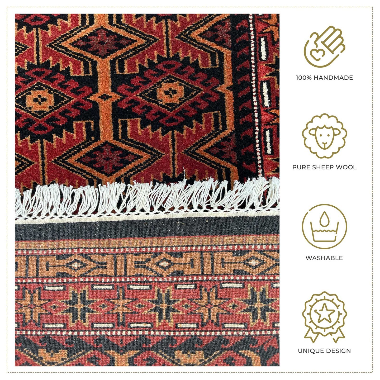 2.5x4 ft Hand Knotted Woolen Carpet Kangura Black - Image 4