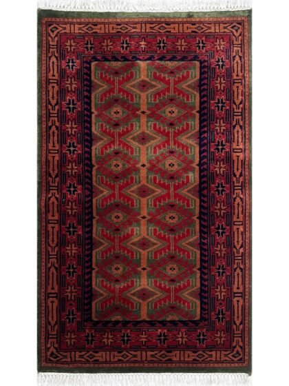 Handmade Tribal Kangura Wool Area Carpet, Green and Red, 2.5x4 ft, Hand Knotted