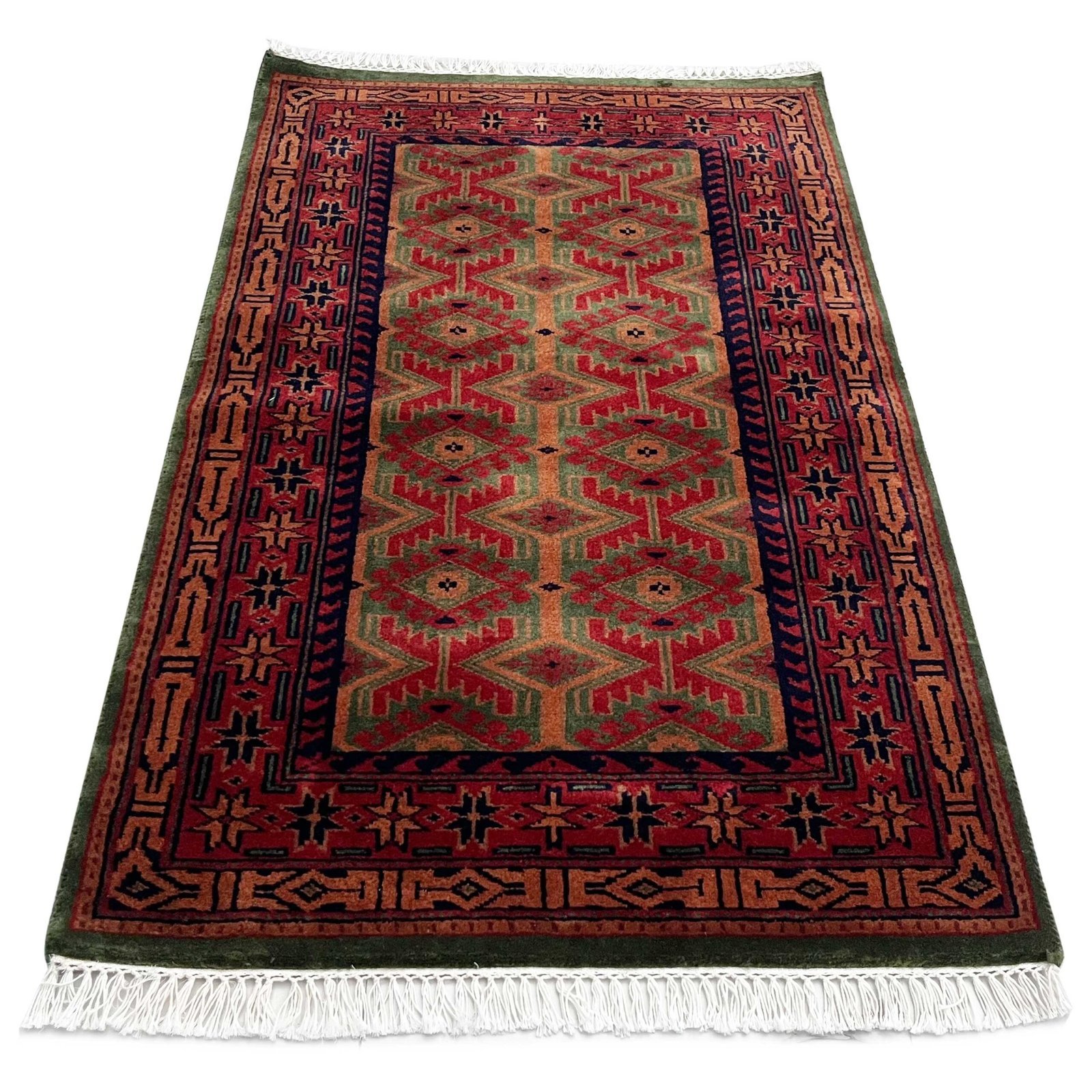 Handmade Tribal Kangura Wool Area Carpet, Green and Red, 2.5x4 ft, Hand Knotted - Image 7
