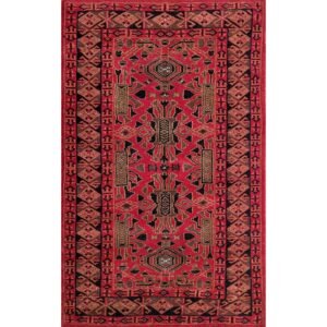 2.5x4 Feet Red Hand Knotted Wool Carpet Kenkda