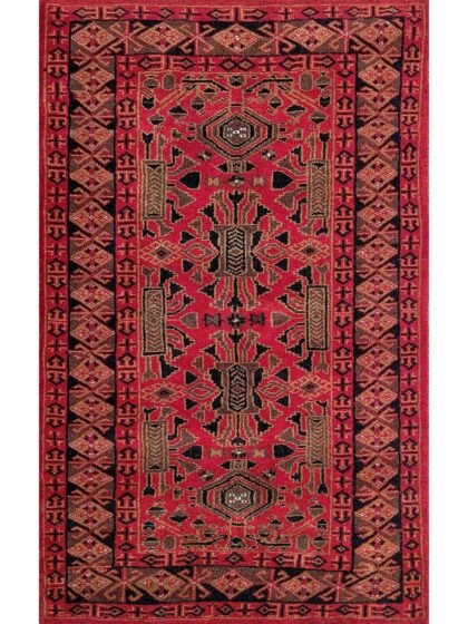 2.5x4 Feet Red Hand Knotted Wool Carpet Kenkda