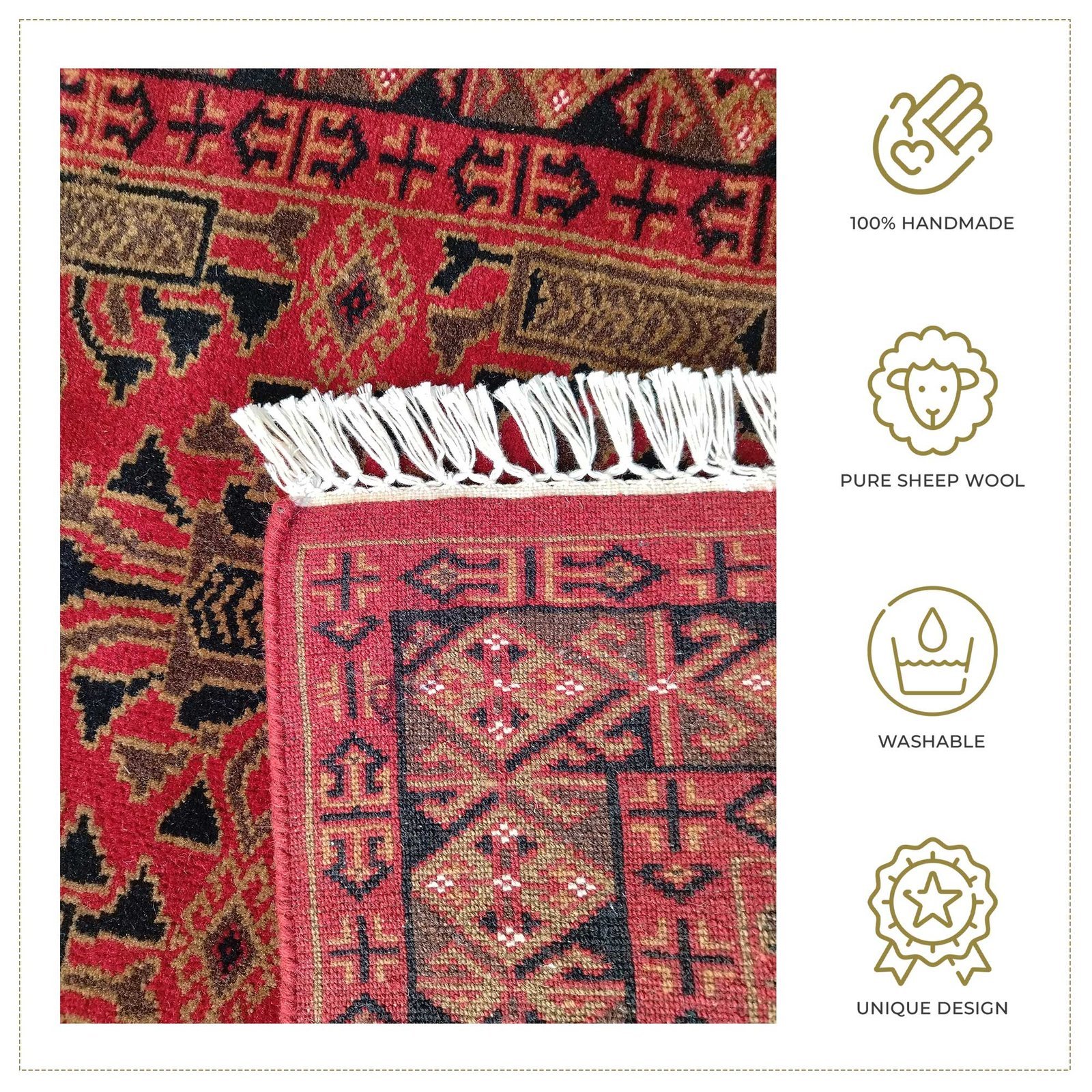 2.5x4 Feet Red Hand Knotted Wool Carpet Kenkda - Image 2