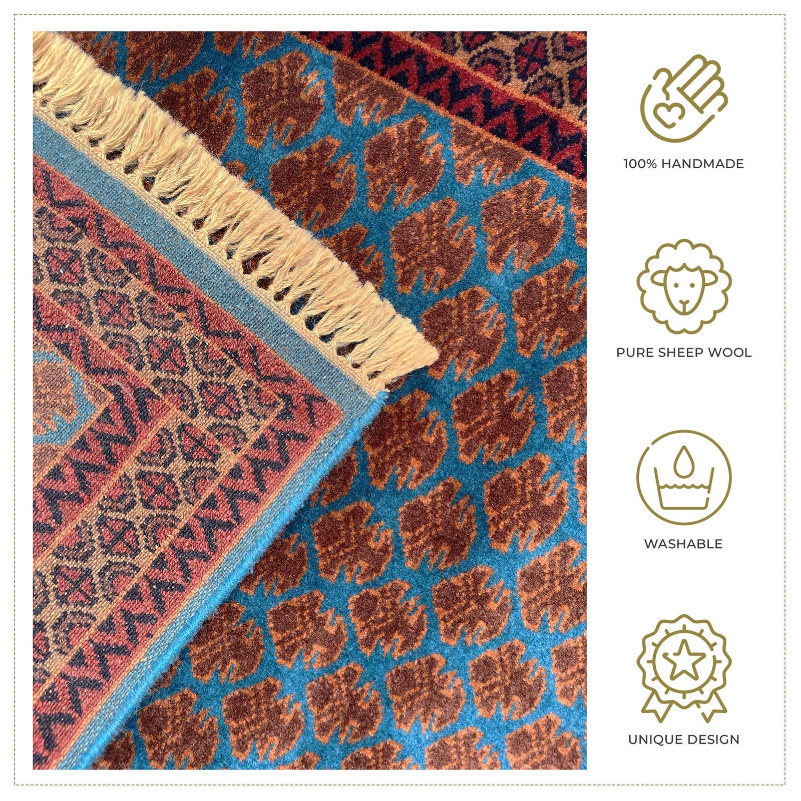 2.5x4 ft Hand Knotted Woolen Carpet Blue lichi - Image 5