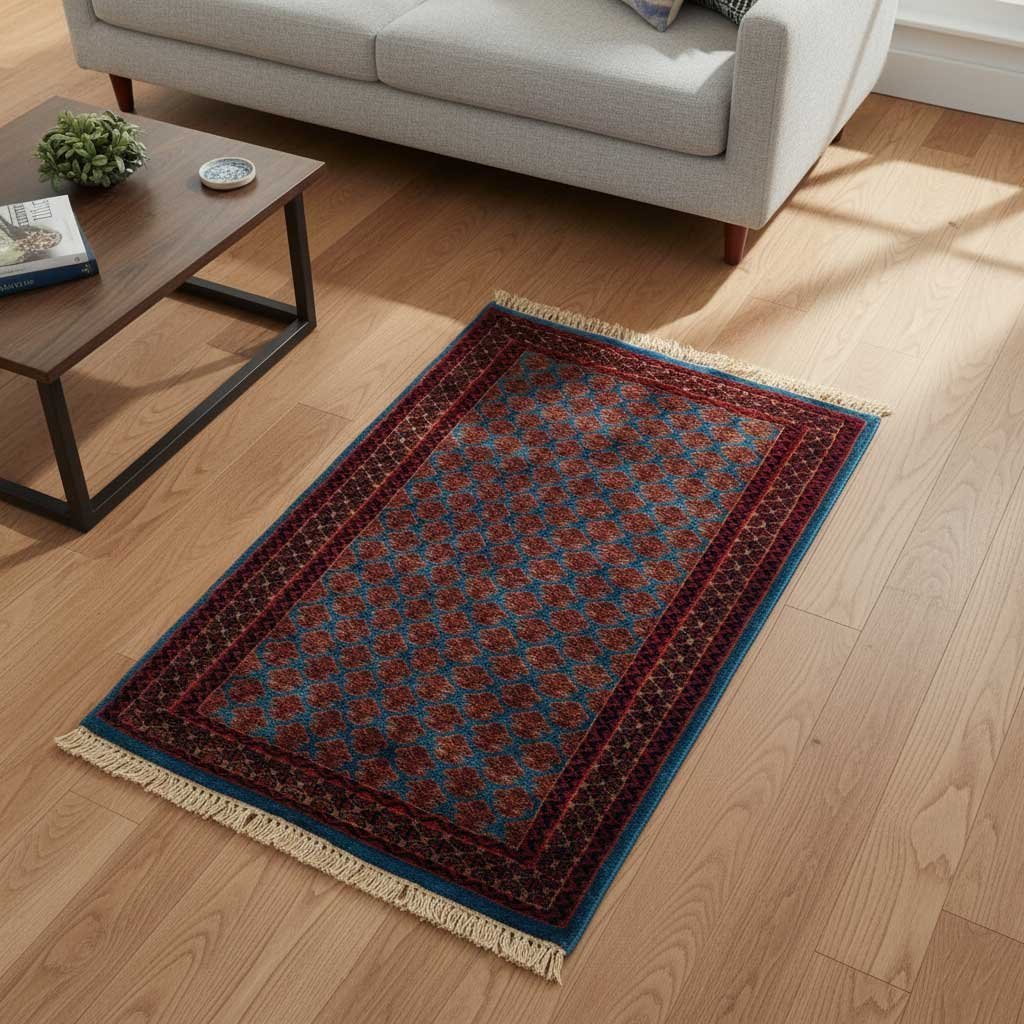 2.5x4 ft Hand Knotted Woolen Carpet Blue lichi - Image 4