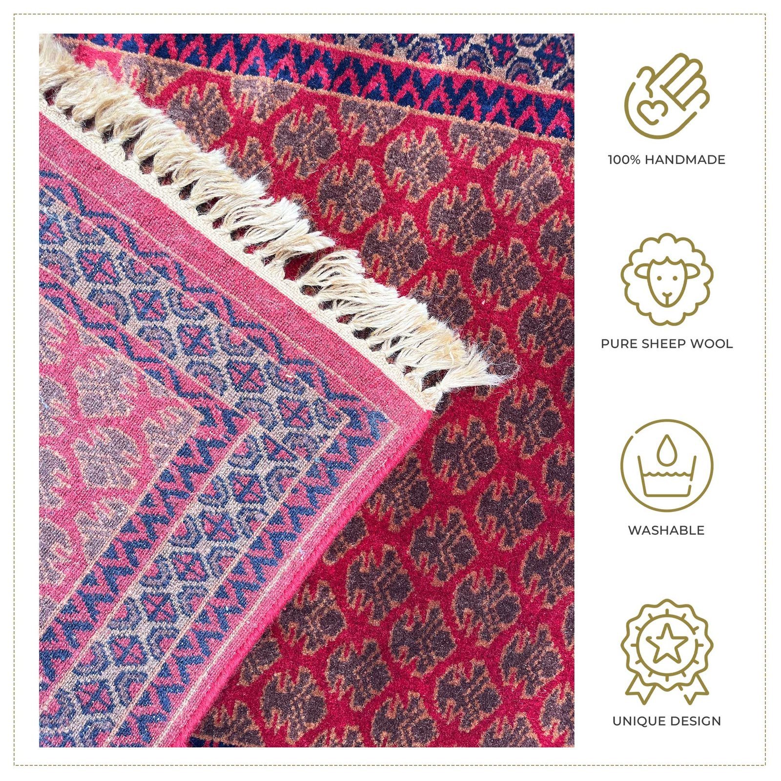 2.5x4 ft Hand Knotted Woolen Carpet Red lichi - Image 5