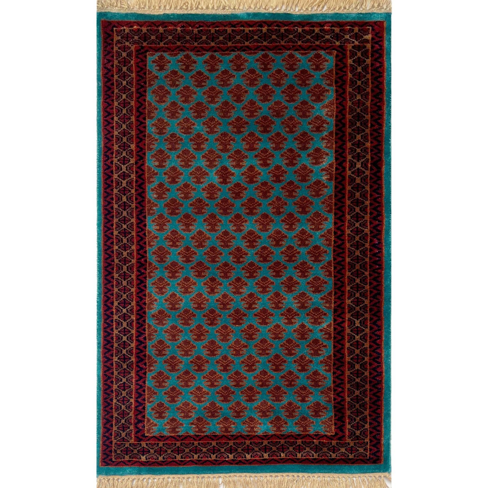2.5x4 ft Hand Knotted Woolen Carpet Turquoise Lichi