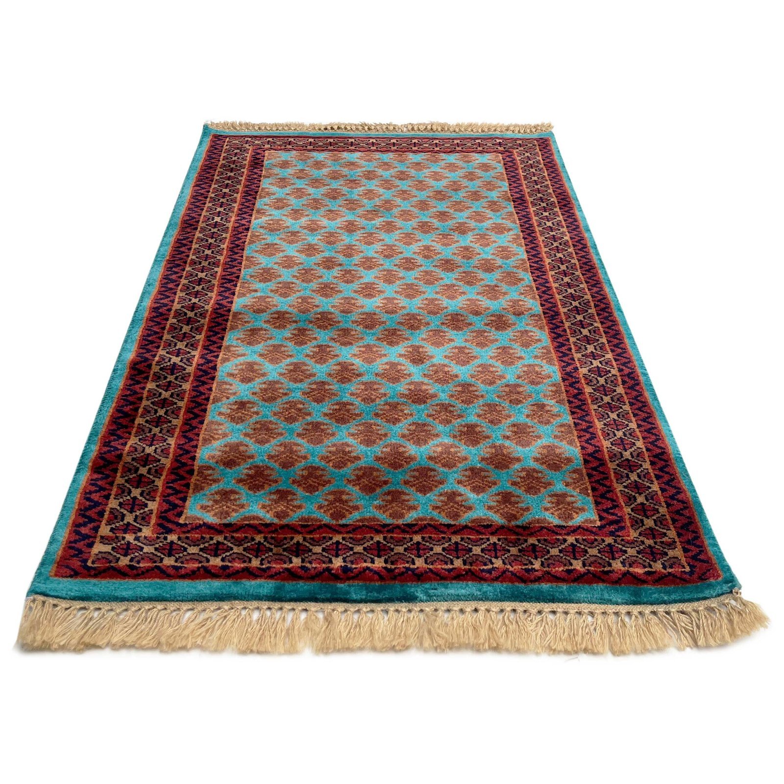 2.5x4 ft Hand Knotted Woolen Carpet Turquoise Lichi - Image 2