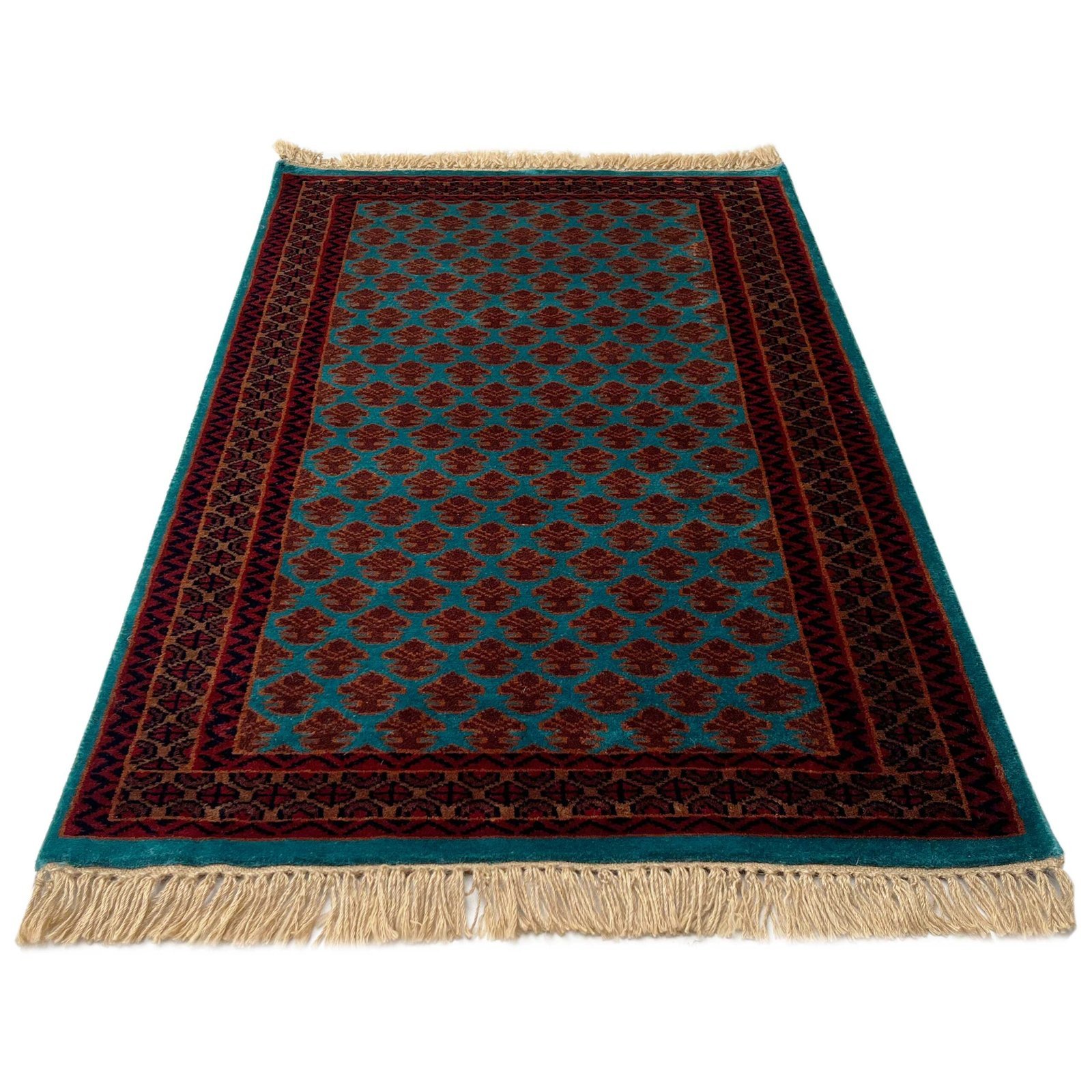 2.5x4 ft Hand Knotted Woolen Carpet Turquoise Lichi - Image 6