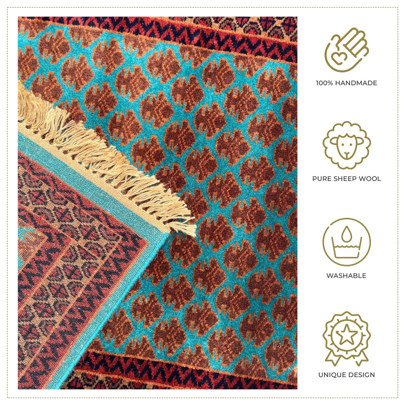 2.5x4 ft Hand Knotted Woolen Carpet Turquoise Lichi - Image 5