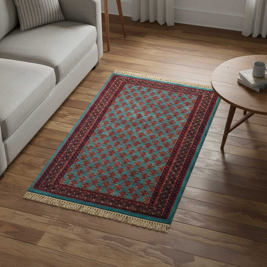 2.5x4 ft Hand Knotted Woolen Carpet Turquoise Lichi - Image 3