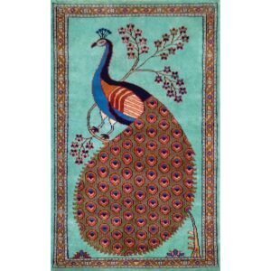 2.5x4 Ft Hand Knotted Peacock Wool Carpet (Turquoise)