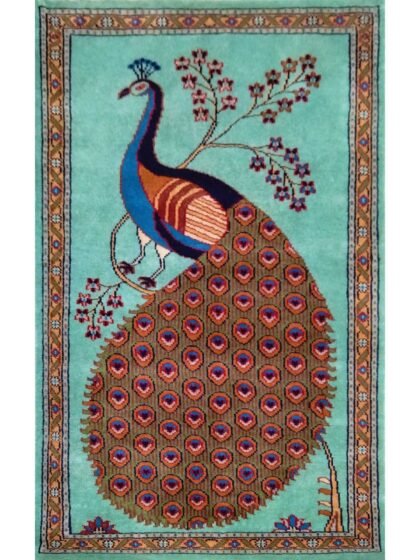 2.5x4 Ft Hand Knotted Peacock Wool Carpet (Turquoise)