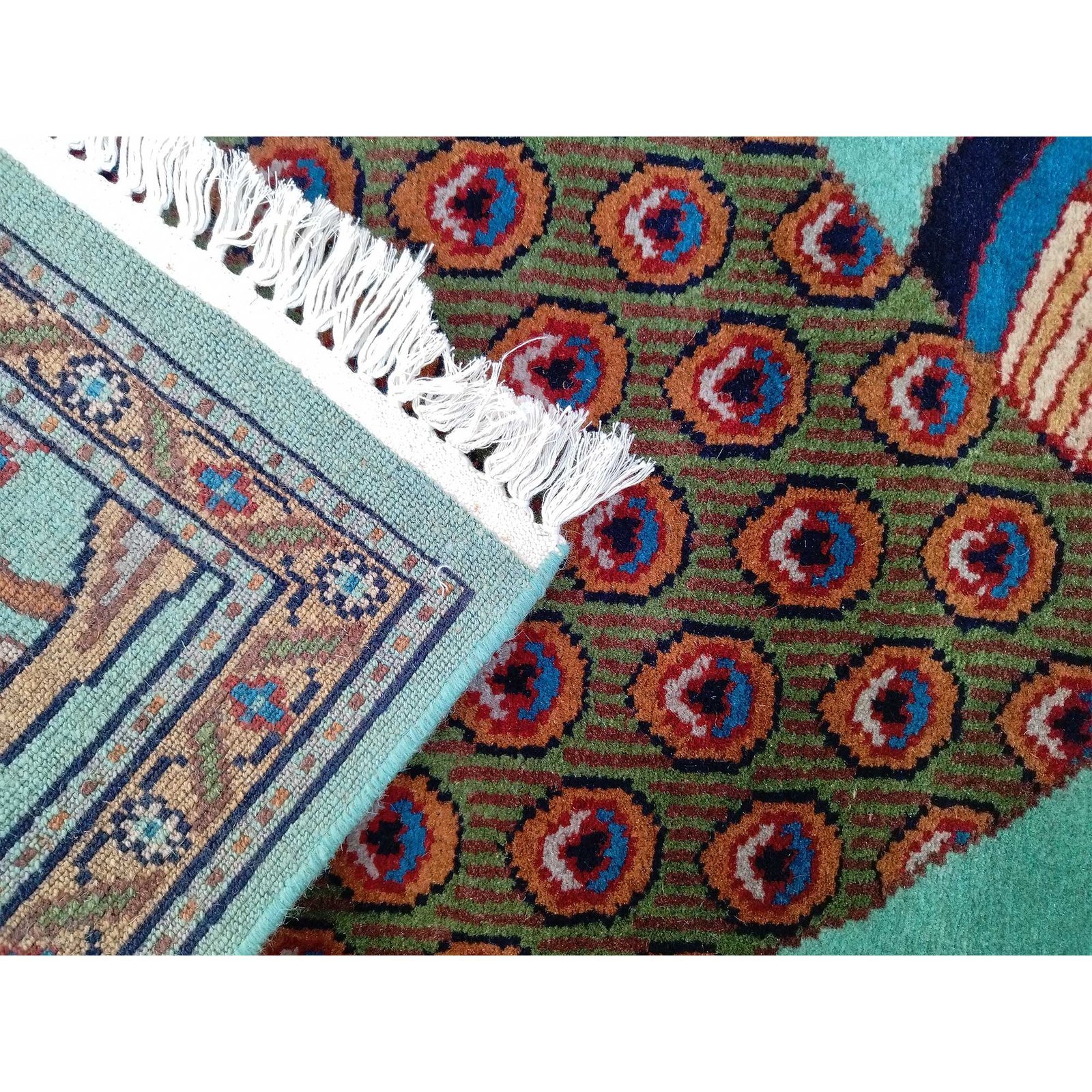 2.5x4 Ft Hand Knotted Peacock Wool Carpet (Turquoise) - Image 5