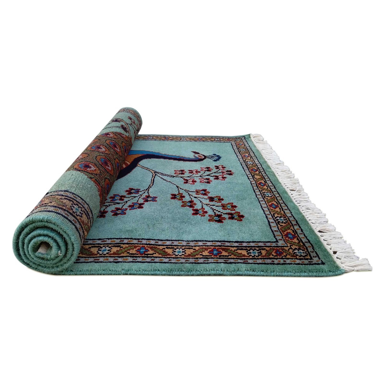 2.5x4 Ft Hand Knotted Peacock Wool Carpet (Turquoise) - Image 6