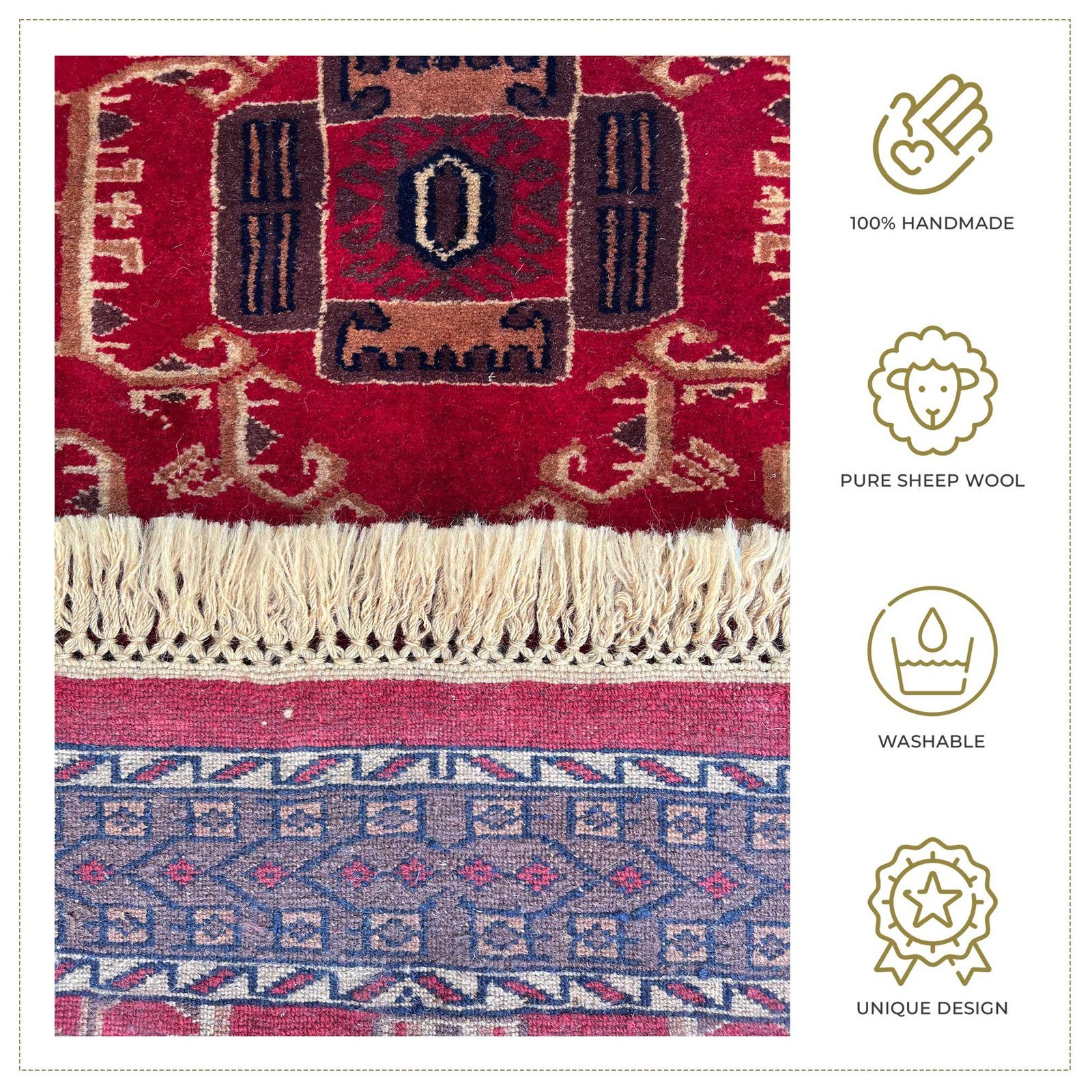 2.5x4 ft Hand Knotted Woolen Red Palace Carpet - Image 5