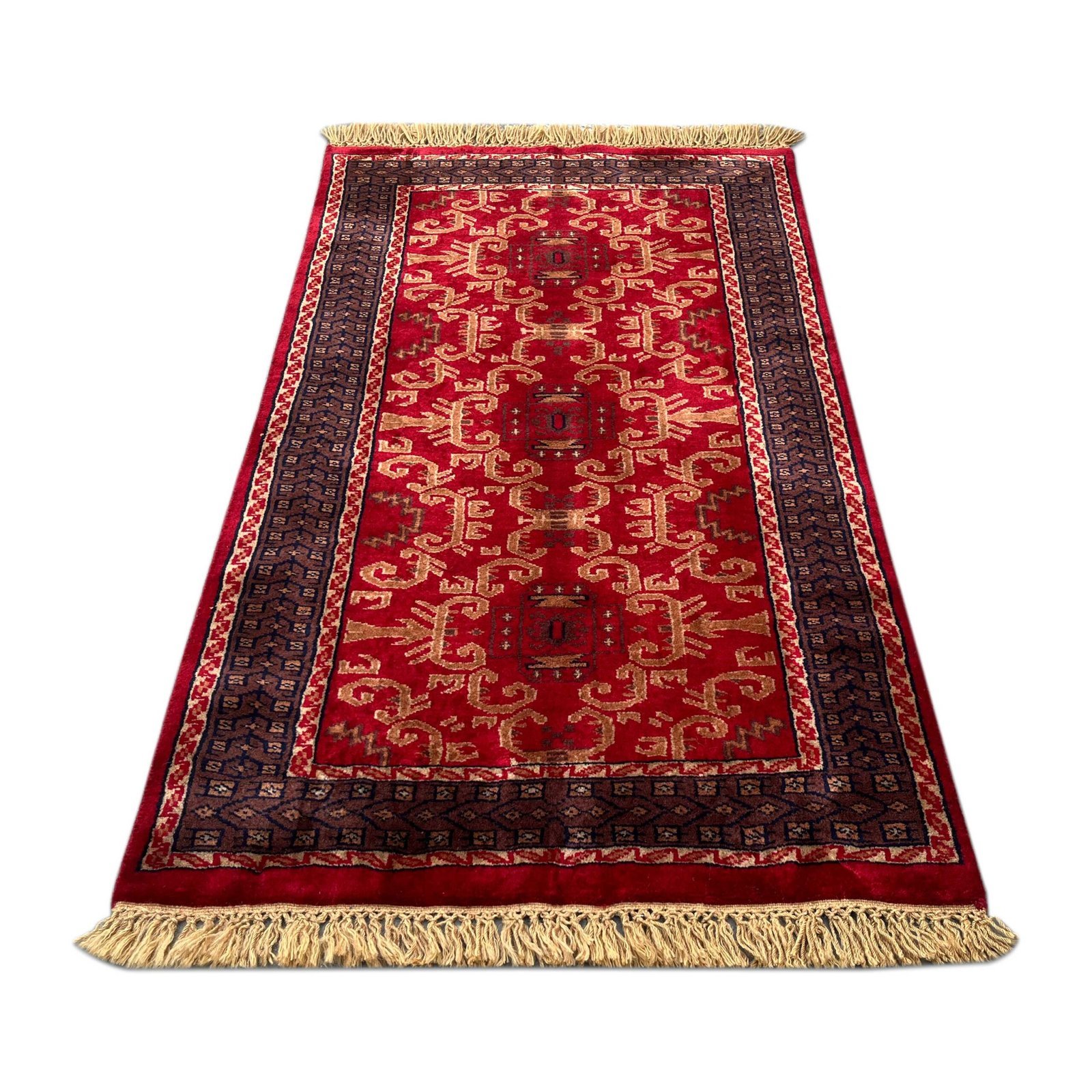 2.5x4 ft Handmade Wool Red Palace Carpet - Image 2