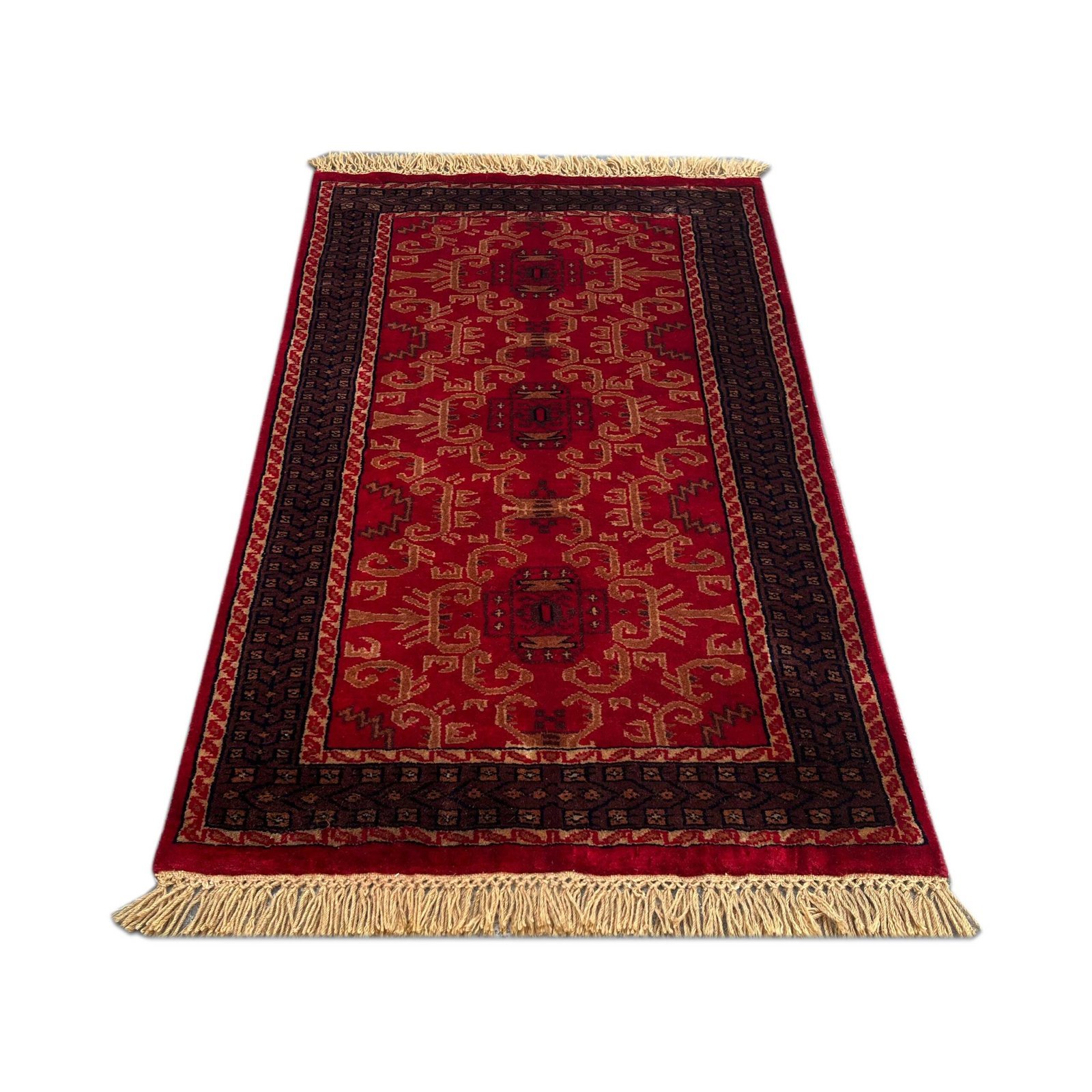 2.5x4 ft Handmade Wool Red Palace Carpet - Image 6