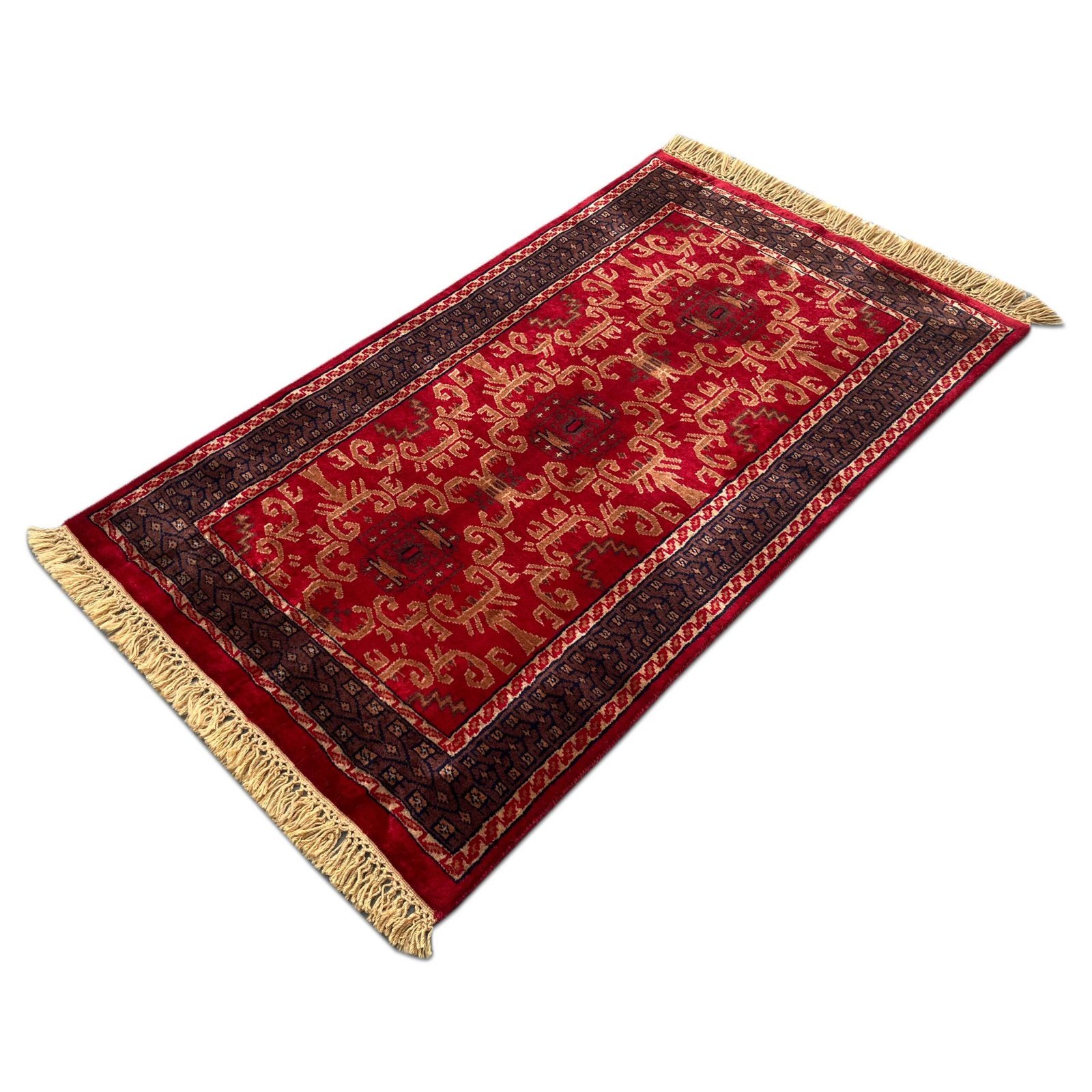 2.5x4 ft Handmade Wool Red Palace Carpet - Image 5