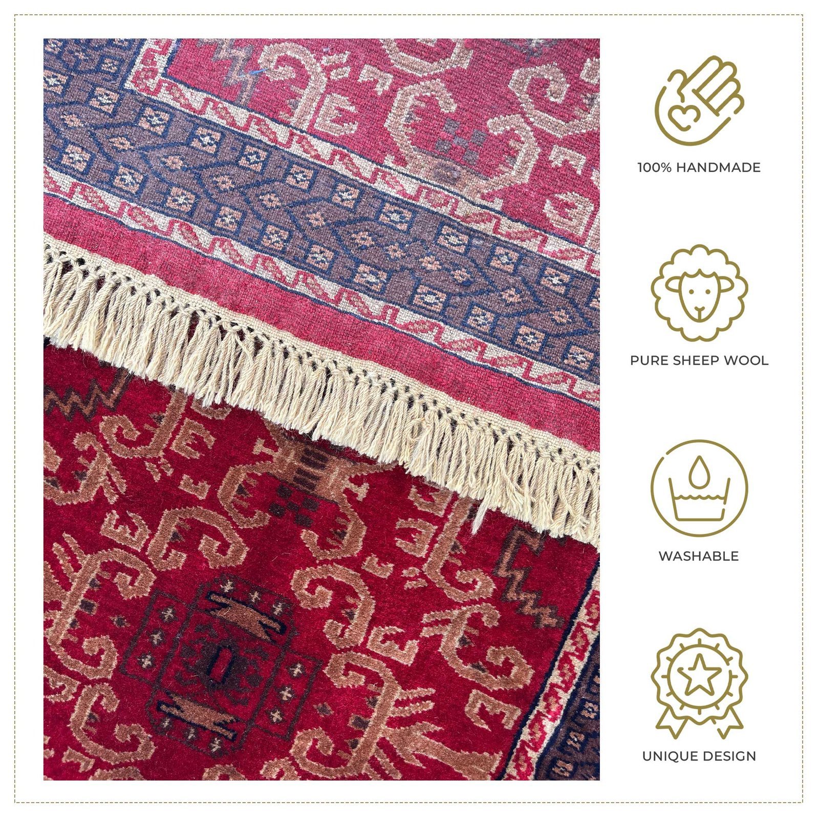 2.5x4 ft Handmade Wool Red Palace Carpet - Image 4