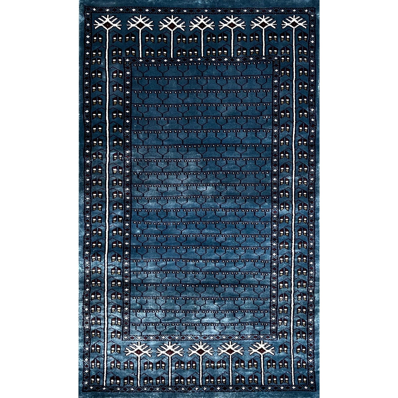 2.5x4 ft Hand Knotted Bamboo Silk Carpet – Blue Parda Design | Small Decorative Area Carpet