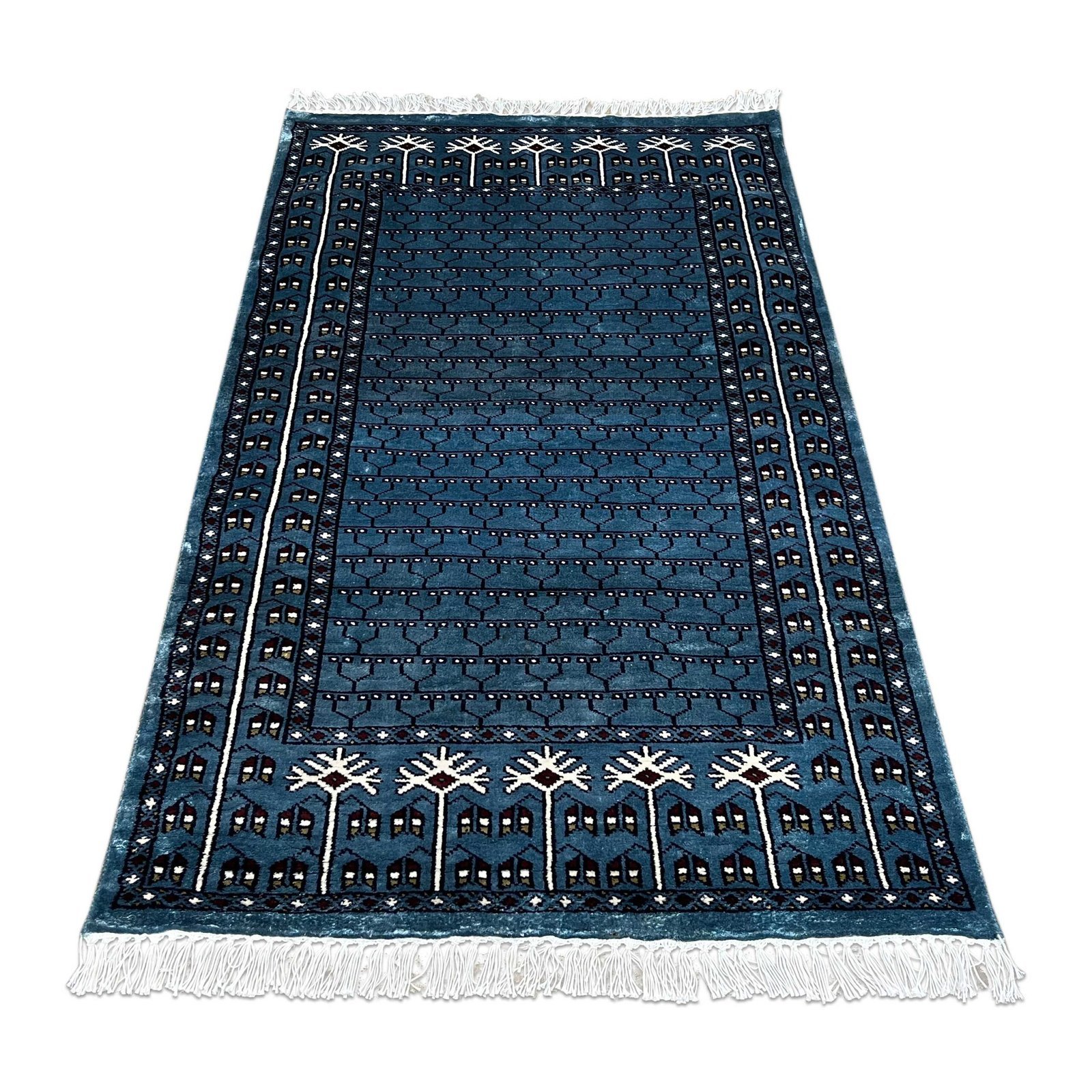 2.5x4 ft Hand Knotted Bamboo Silk Carpet – Blue Parda Design | Small Decorative Area Carpet - Image 2