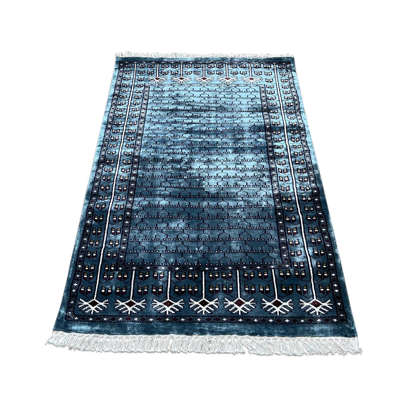 2.5x4 ft Hand Knotted Bamboo Silk Carpet – Blue Parda Design | Small Decorative Area Carpet - Image 6