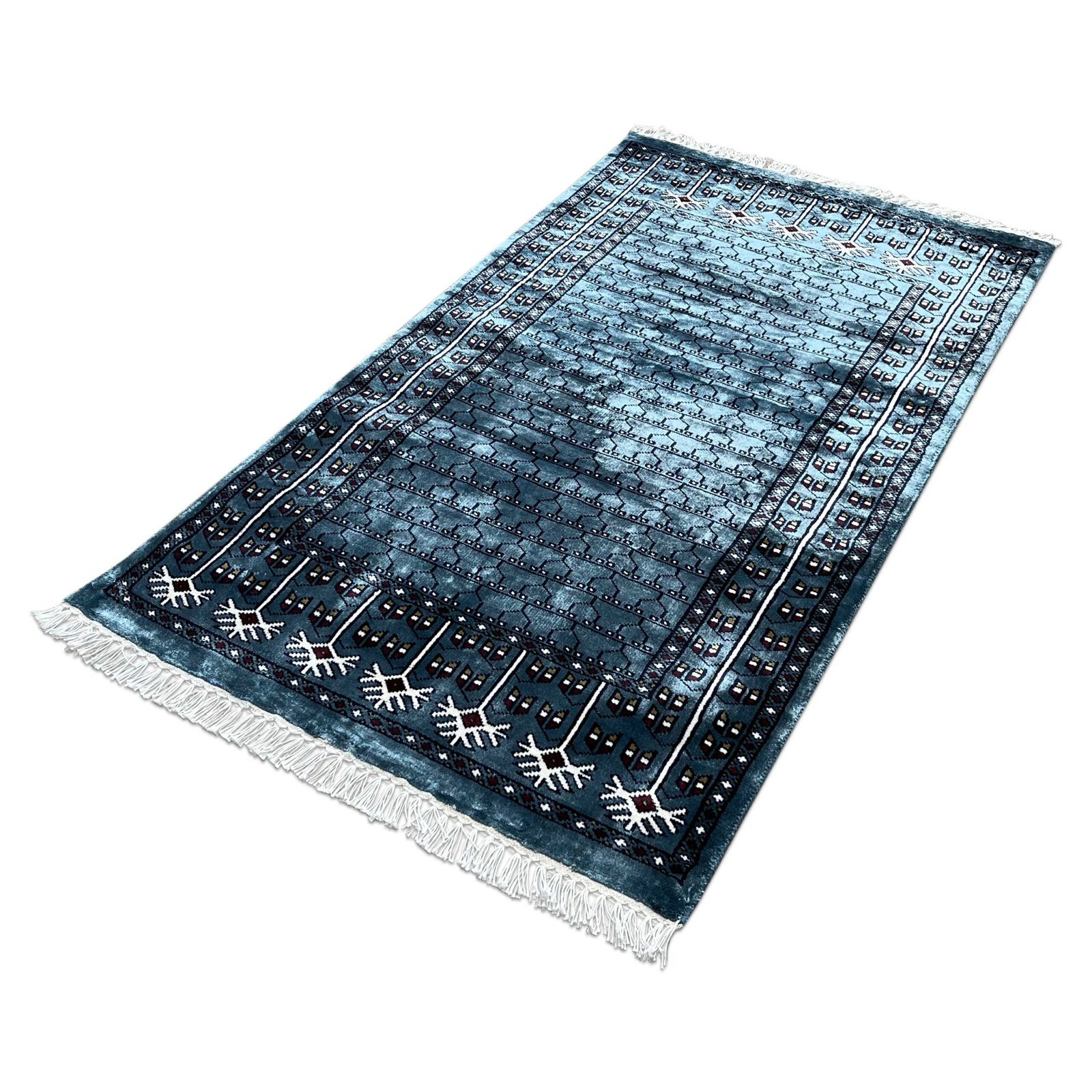 2.5x4 ft Hand Knotted Bamboo Silk Carpet – Blue Parda Design | Small Decorative Area Carpet - Image 5